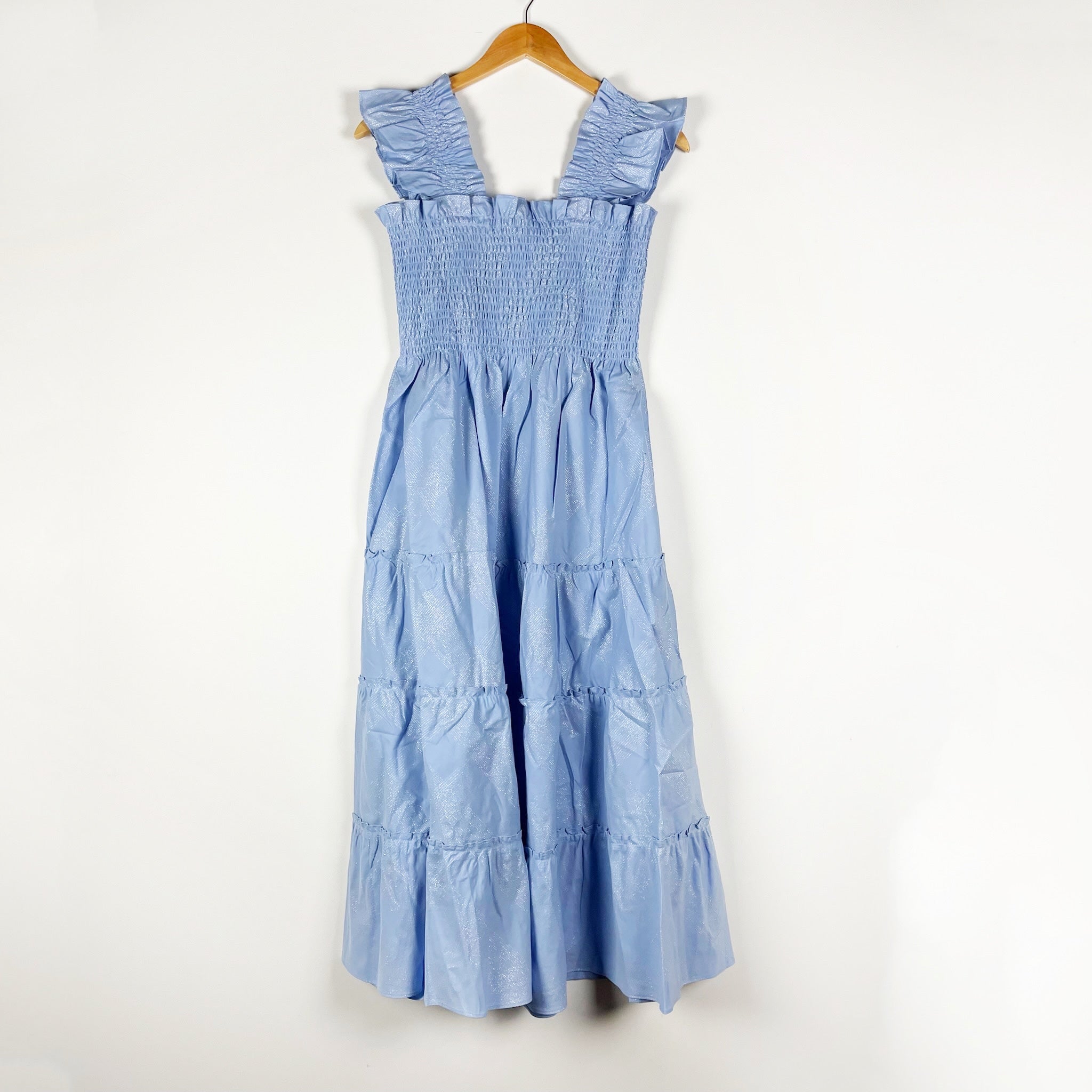 NEW Hill House Home The Ellie Nap Dress Light Blue Glitter Sparkle Check Medium