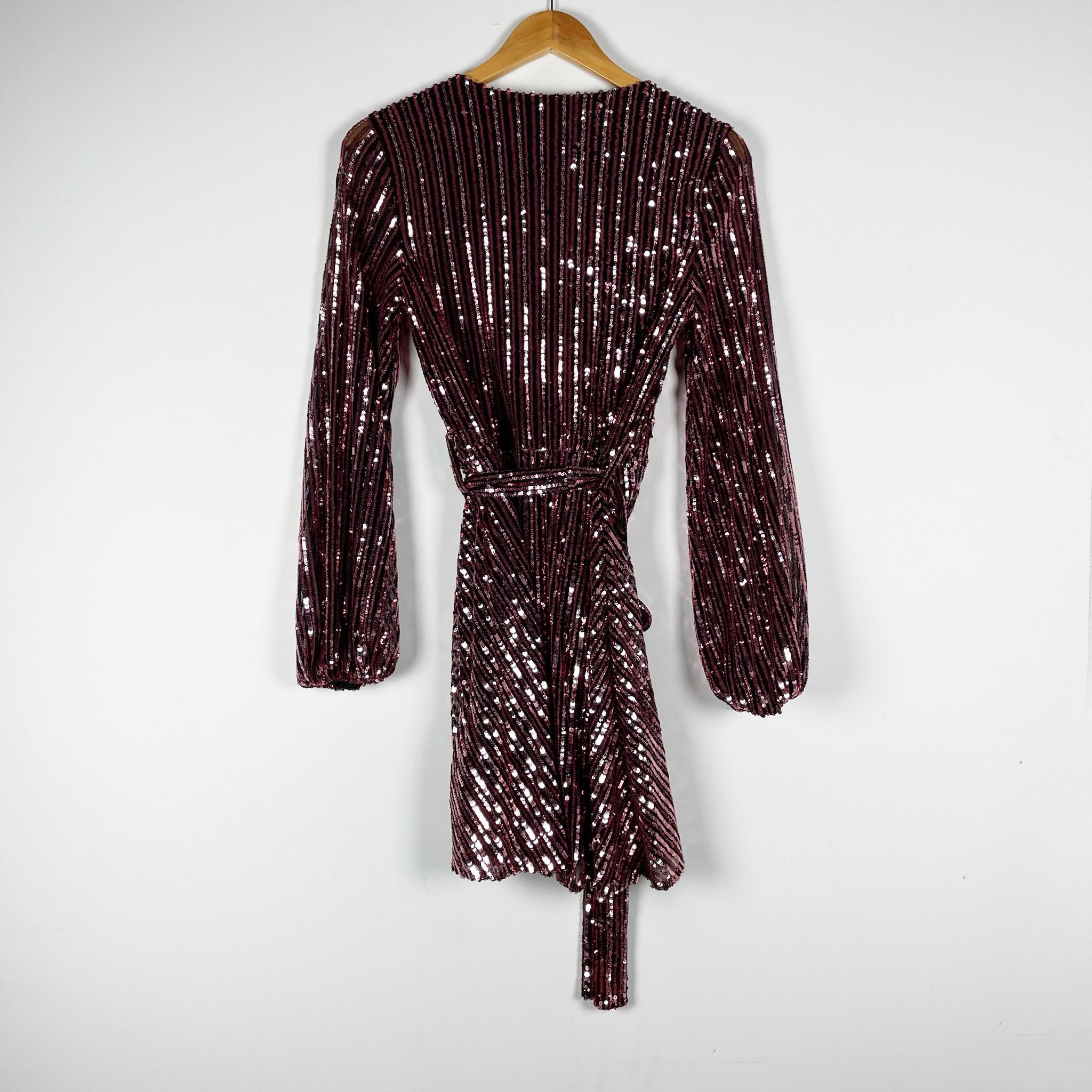 Bardot Bellissa Sequin Sparkle Embellished Faux Wrap Belted Mini Dress Pink S