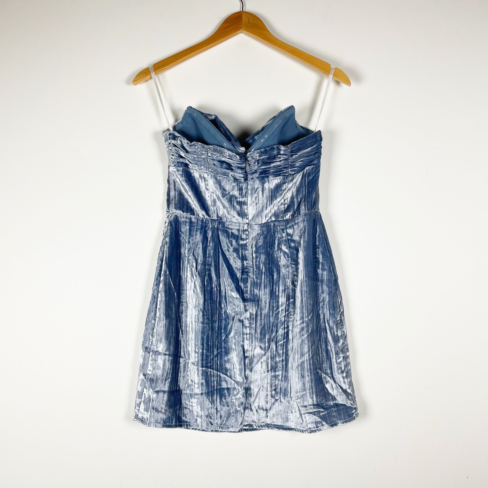 House of Harlow 1960 Balley Crushed Velvet Velour Strapless Mini Dress Blue S