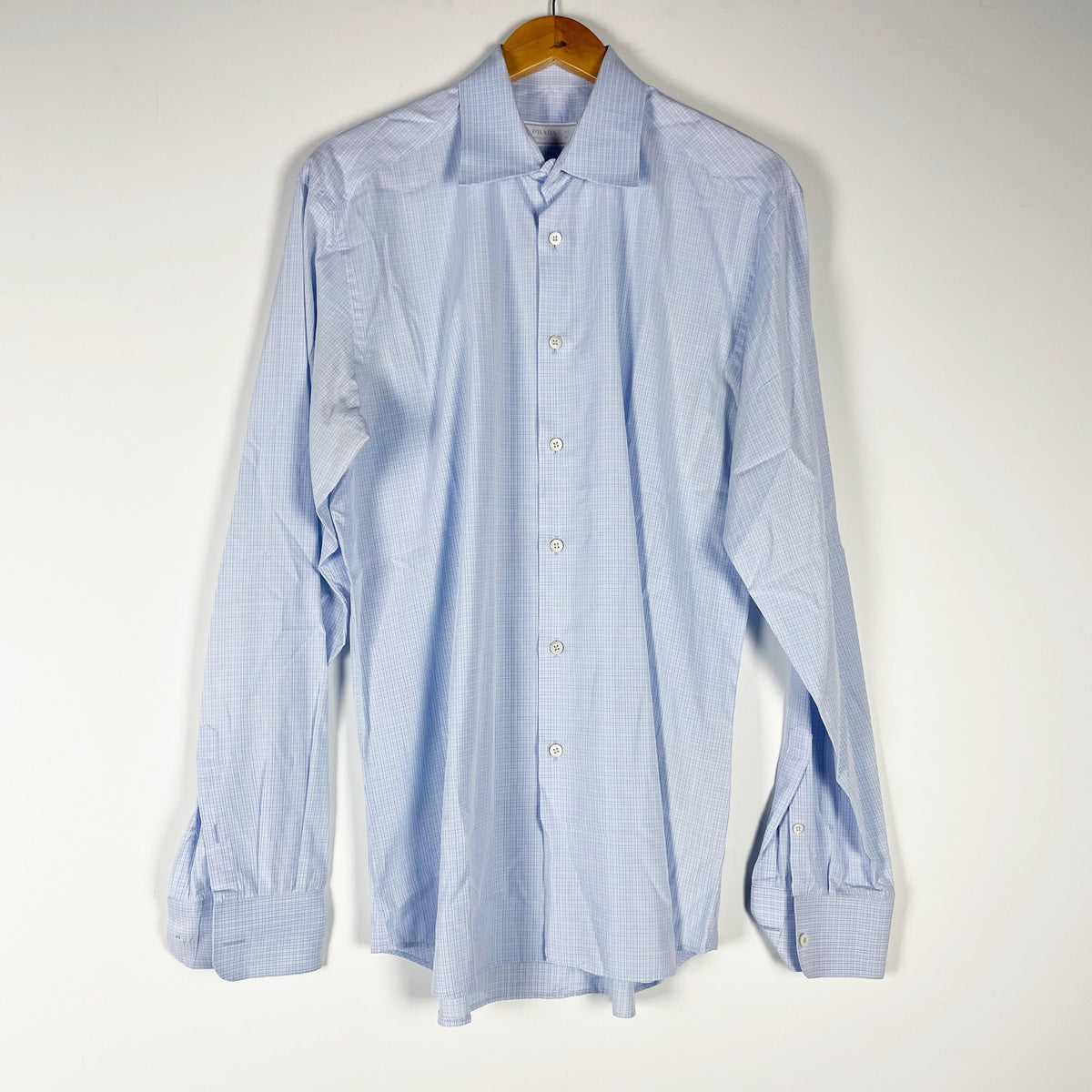 Prada Men's Made In Italy Cotton Collared Button Down Dress Shirt Blue 16