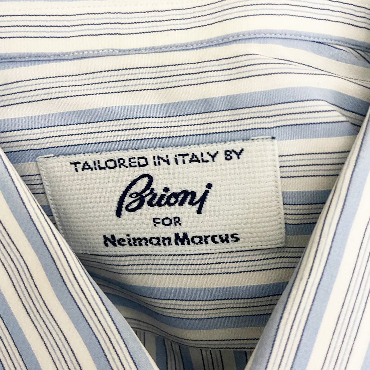 Brioni Neiman Marcus Cotton Long Sleeve Button Down Dress Shirt Blue Stripe 16