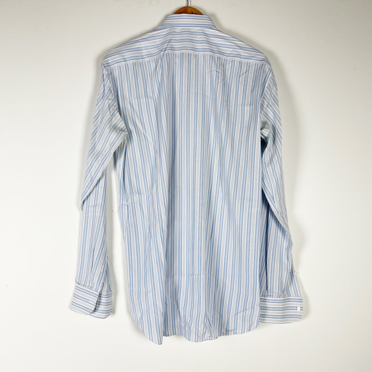 Brioni Neiman Marcus Cotton Long Sleeve Button Down Dress Shirt Blue Stripe 16
