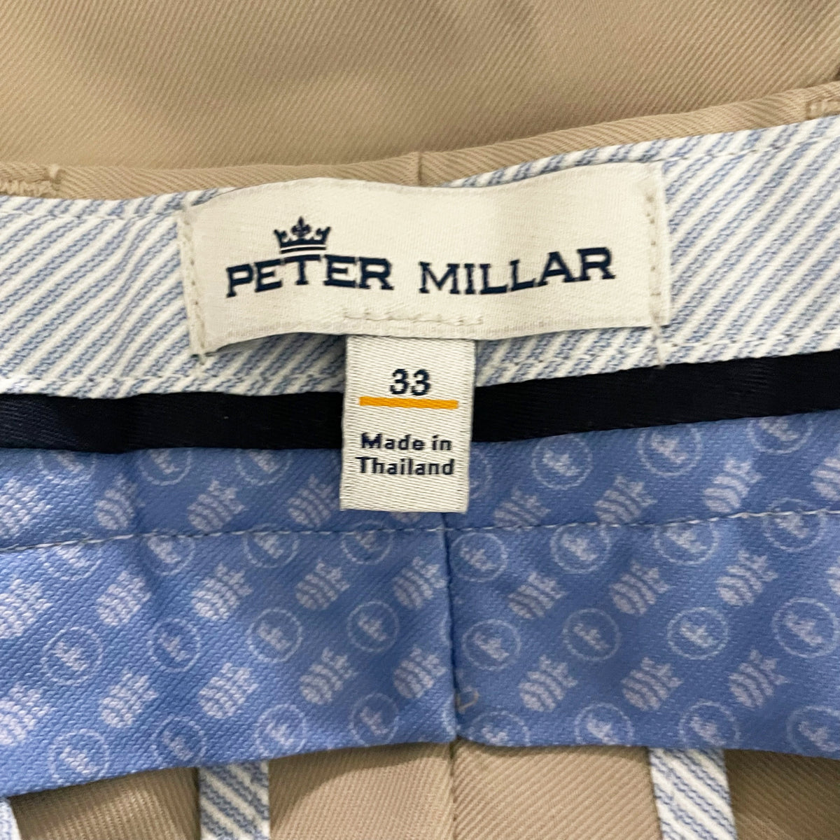 Peter Millar Men's Mid Rise Flat Front Casual Shorts Solid Khaki 33