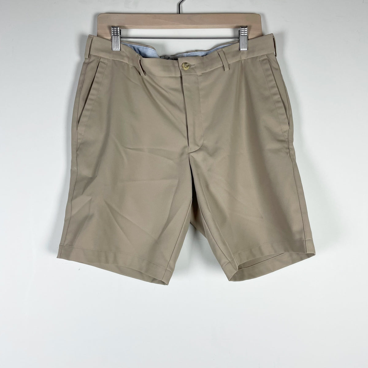 Peter Millar Men's Mid Rise Flat Front Casual Shorts Solid Khaki 33