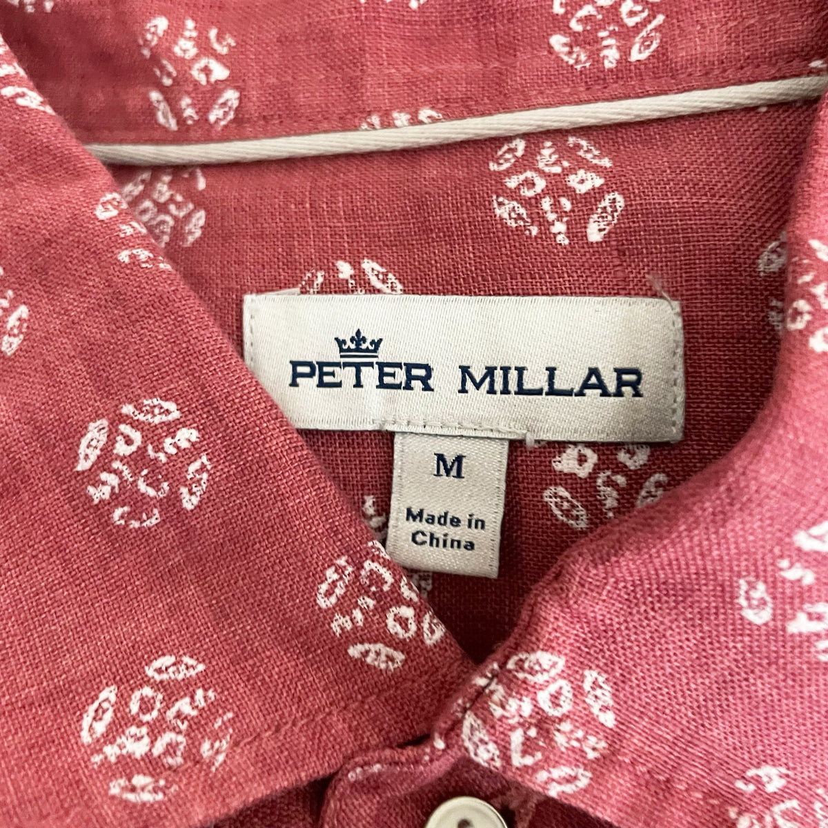 Peter Millar Men's Lightweight Linen Collared Short Sleeve Button Down Shirt M