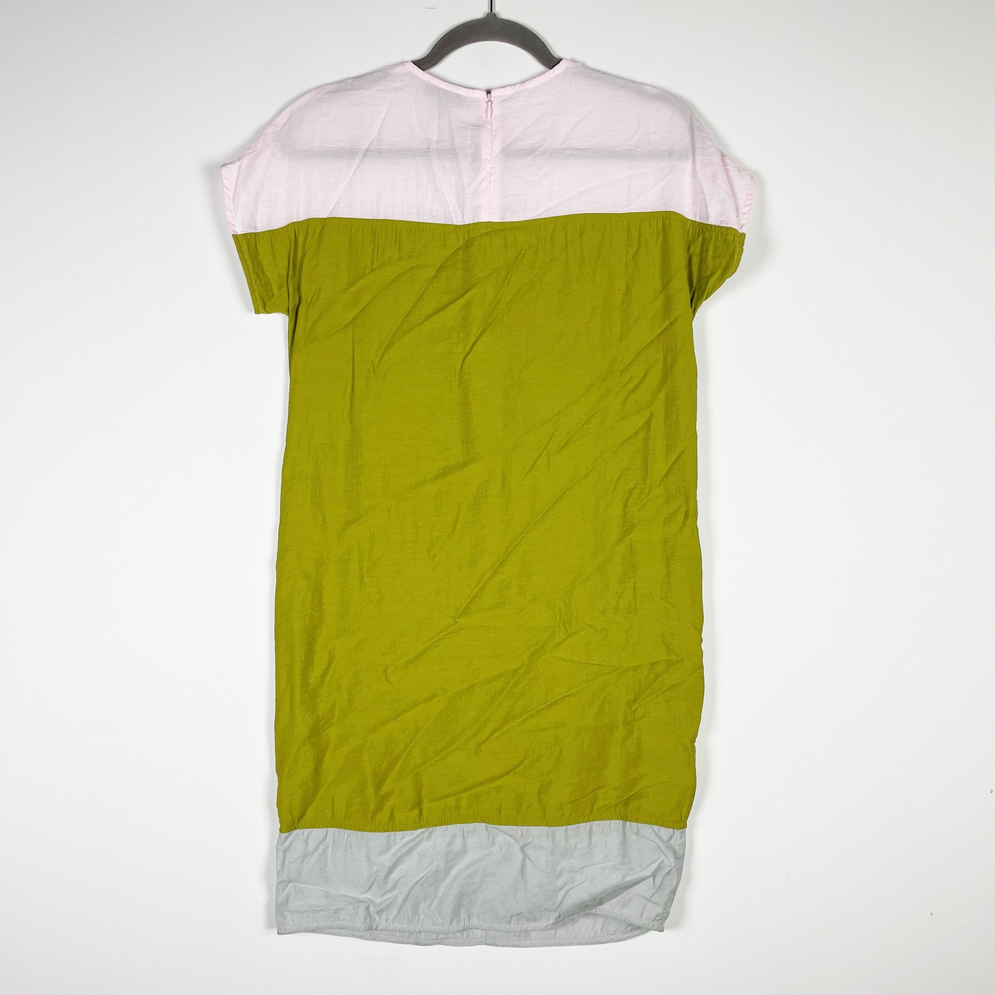 COS Women's Woven Green Pink Gray Colorblock Short Sleeve Mini Sheath Dress 2