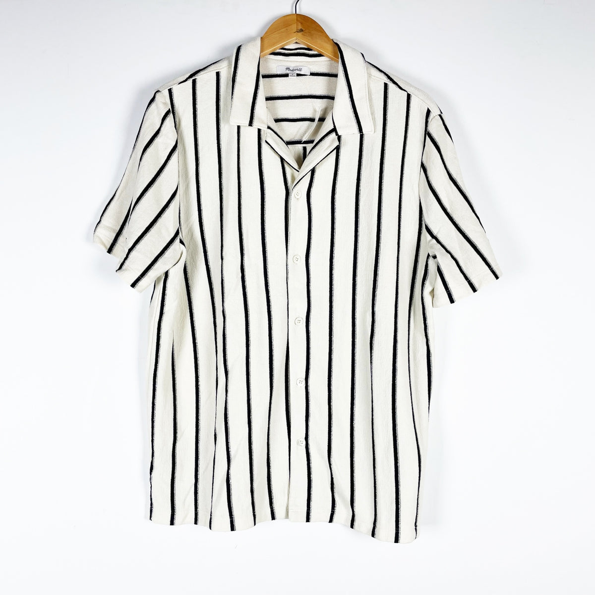 NEW Madewell Men's The Textured Knit Camp Collar Button Down Shirt White Black