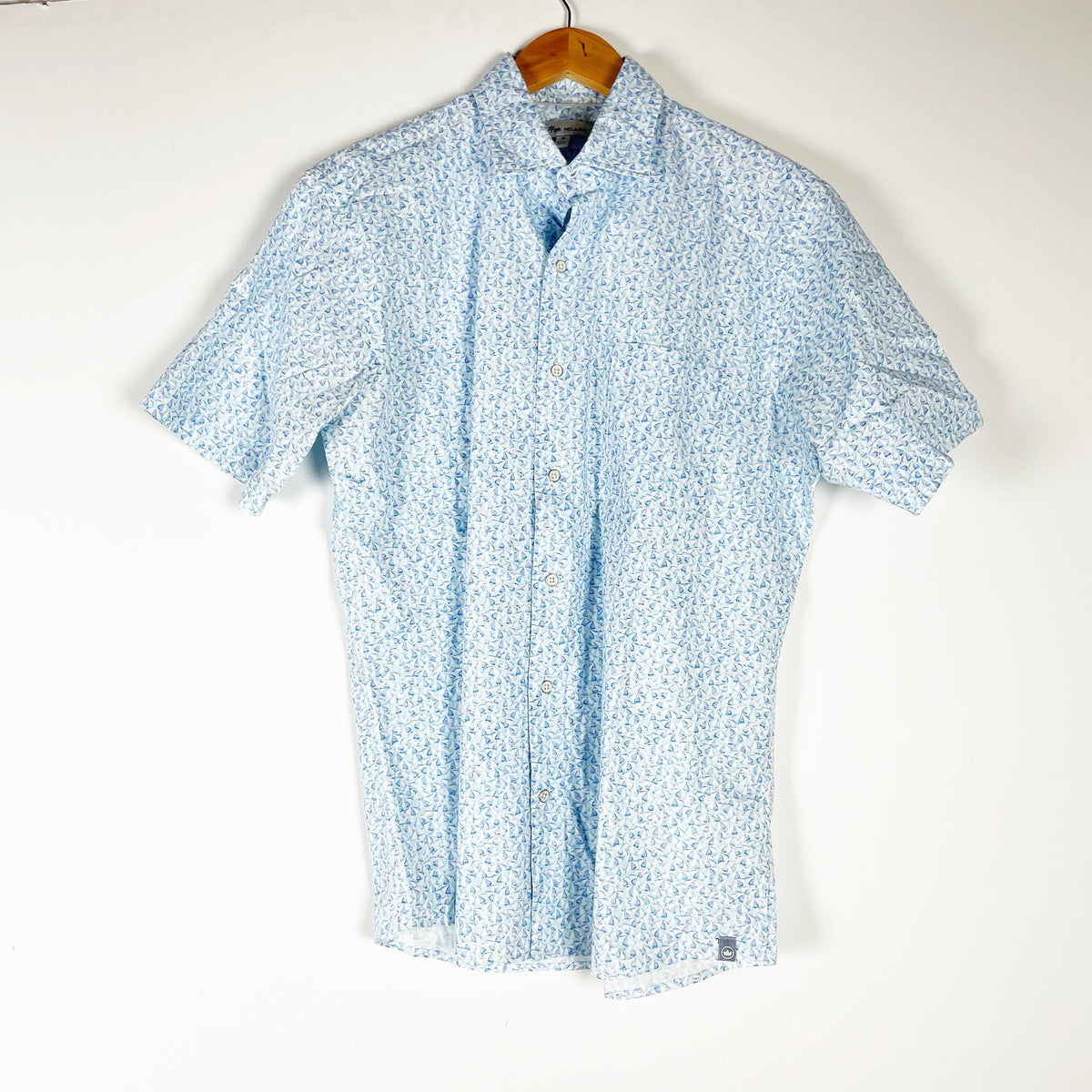 Peter Millar Men's Cotton Collared Button Down Short Sleeve Shirt Sailboat Print