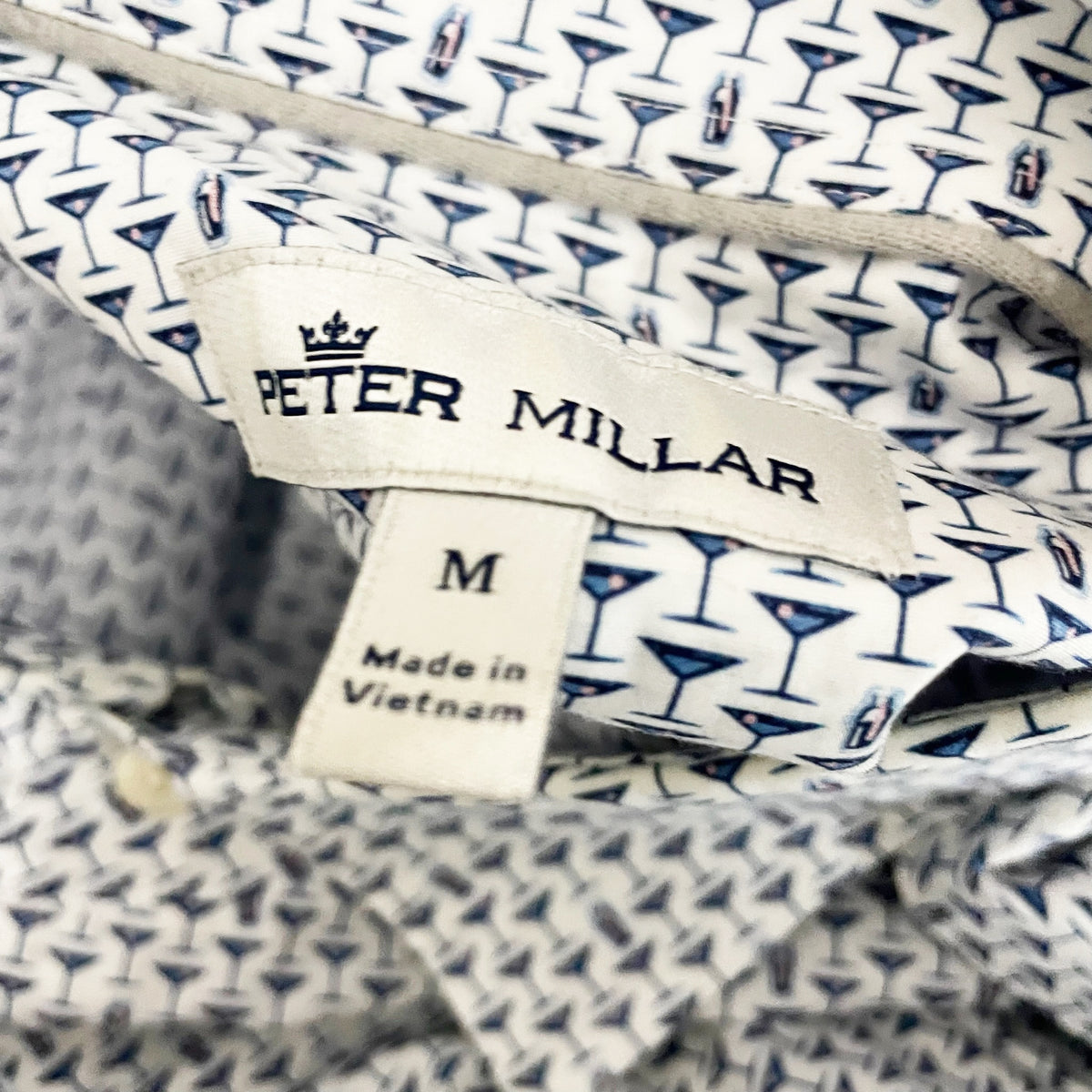 Peter Millar Men's Cotton Stretch Collared Button Down Shirt Cocktail Print M