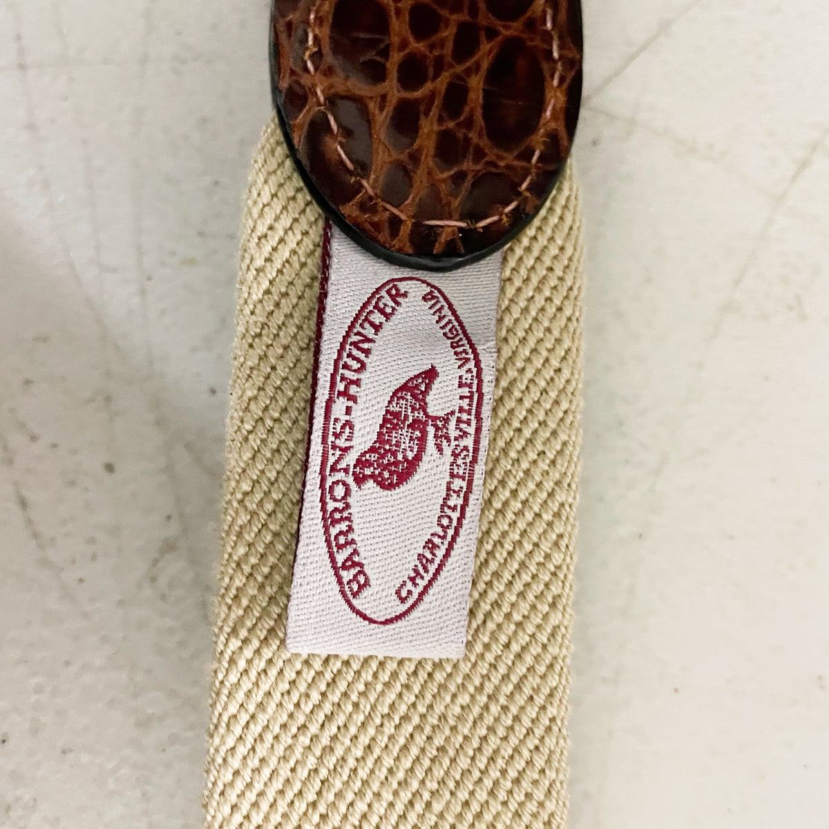 Barrons-Hunter Men's Woven Weave Croc Embossed Genuine Leather Trim Belt