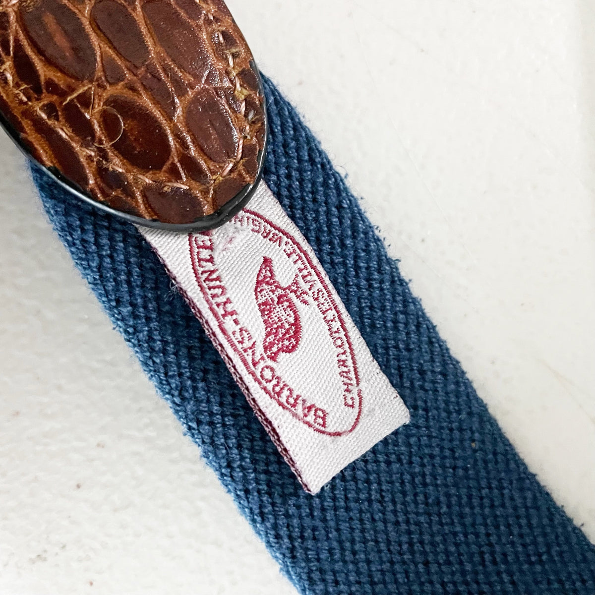 Barrons-Hunter Men's Woven Weave Croc Embossed Genuine Leather Trim Belt Blue