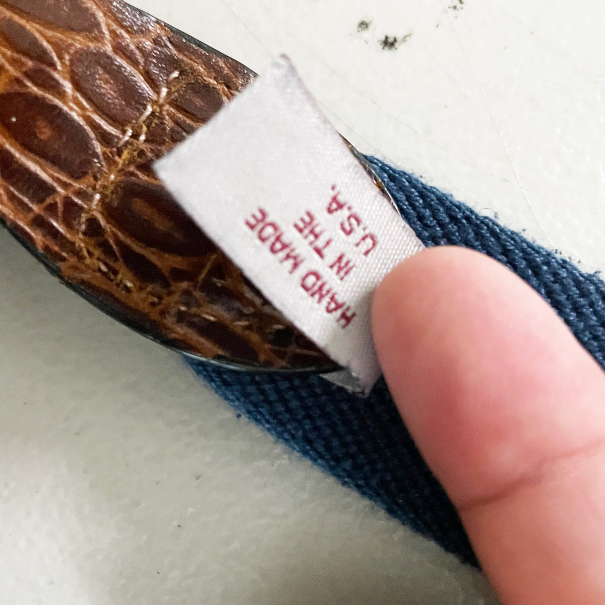 Barrons-Hunter Men's Woven Weave Croc Embossed Genuine Leather Trim Belt Blue