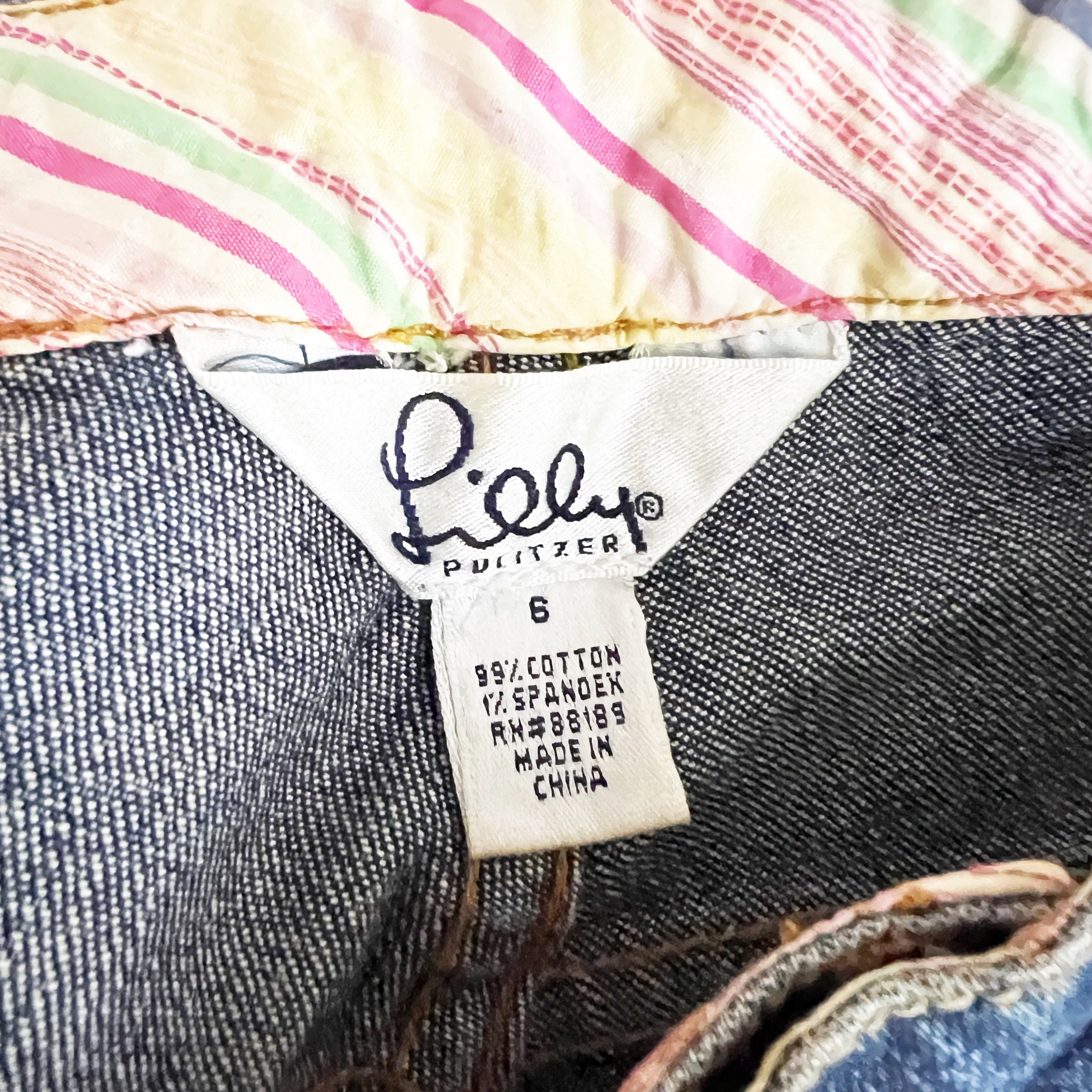 Lilly Pulitzer Vintage White Label Straight Striped Print Lined Denim Jeans 6