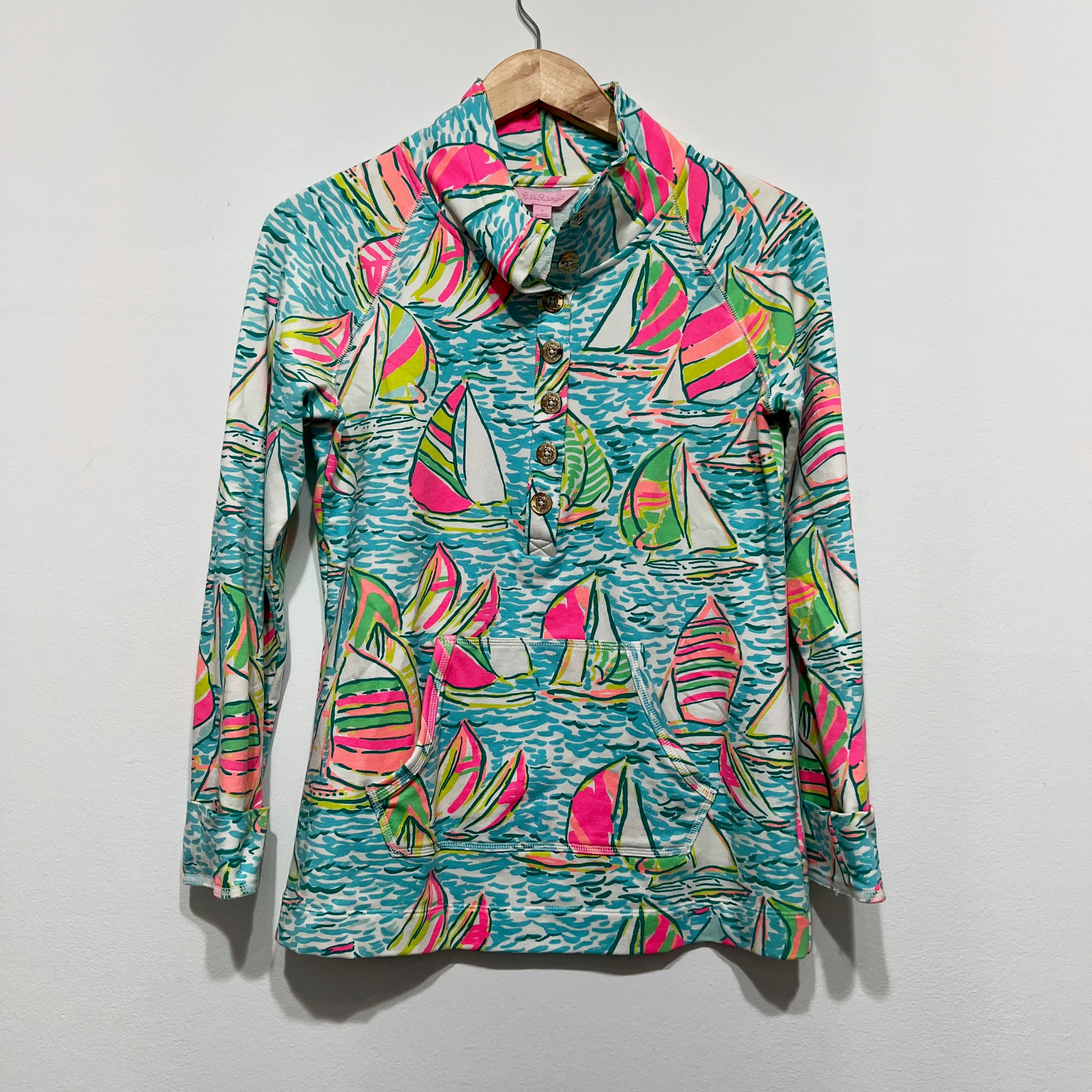 Lilly Pulitzer Captain Popover Cotton Terry Lined You Gotta Regatta Sweater S