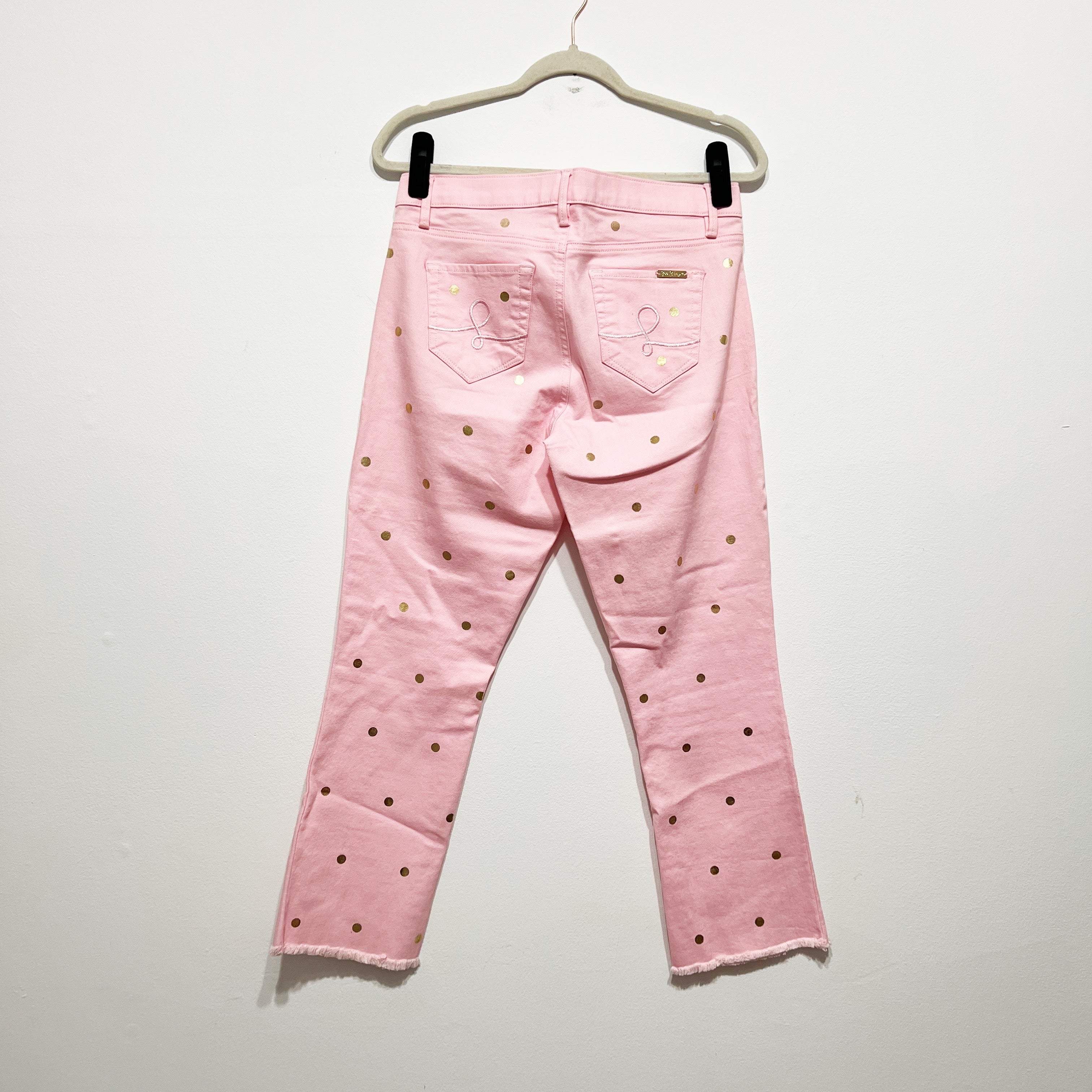 Lilly Pulitzer South Ocean Cotton Stretch Straight Leg Crop Gold Polka Dot Jeans