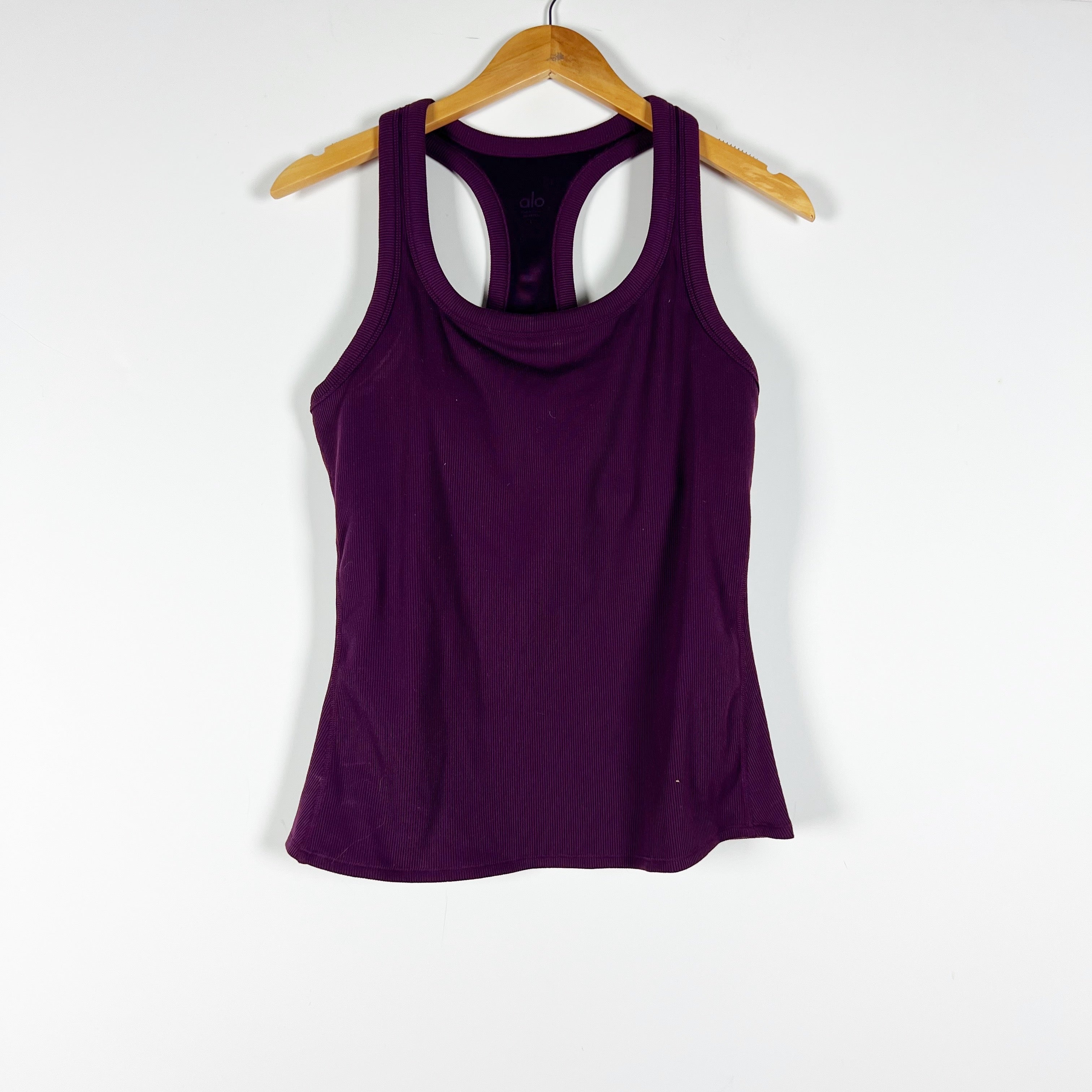 Alo Yoga Women's Ribbed Racerback Sleeveless Athletic Work Out Tank Top Purple L