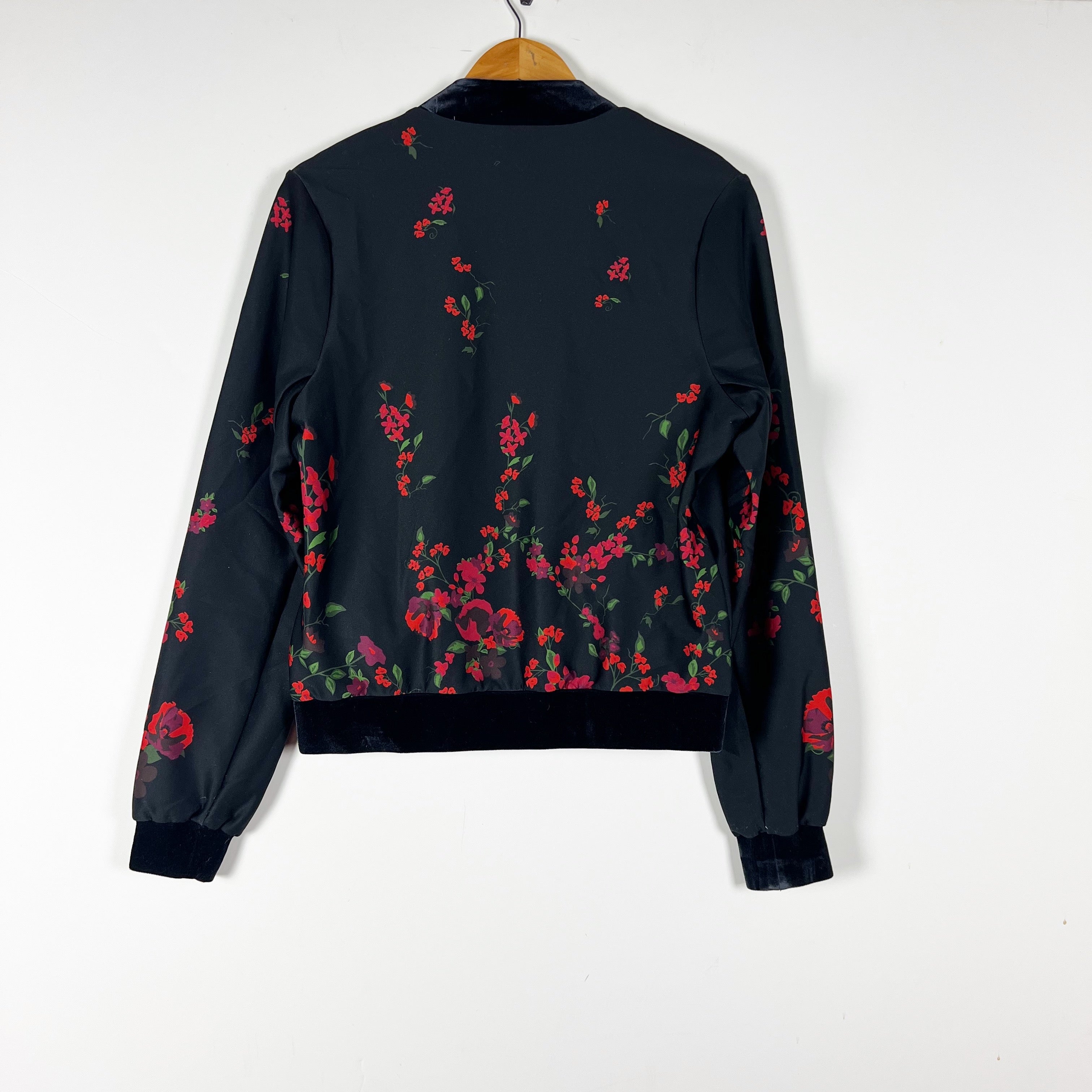 Ultracor The Wilds Air Red Black Floral Flower Print Velvet Trim Full Zip Jacket