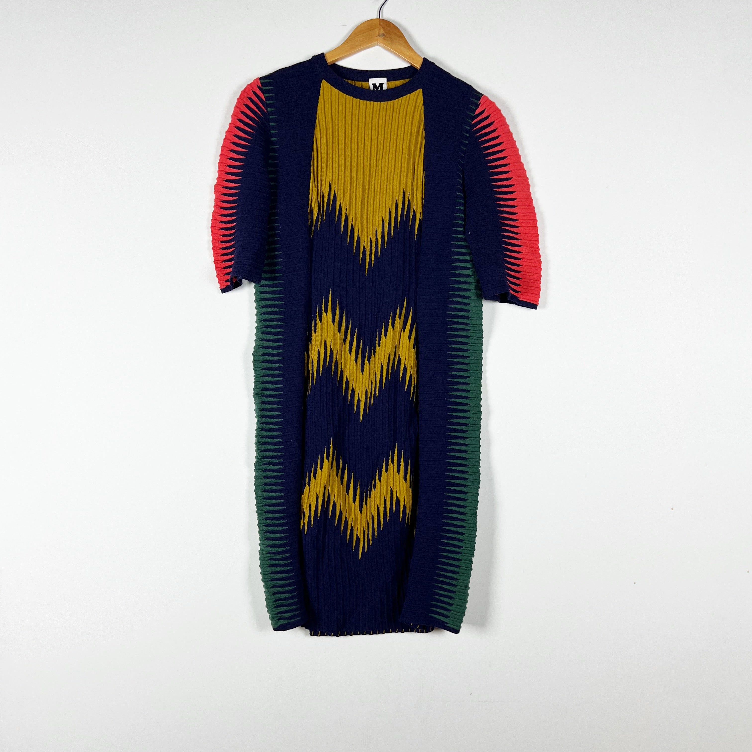 Missoni Women's Wool Blend Ribbed Knit Stretch Multi Color Print Sweater Dress