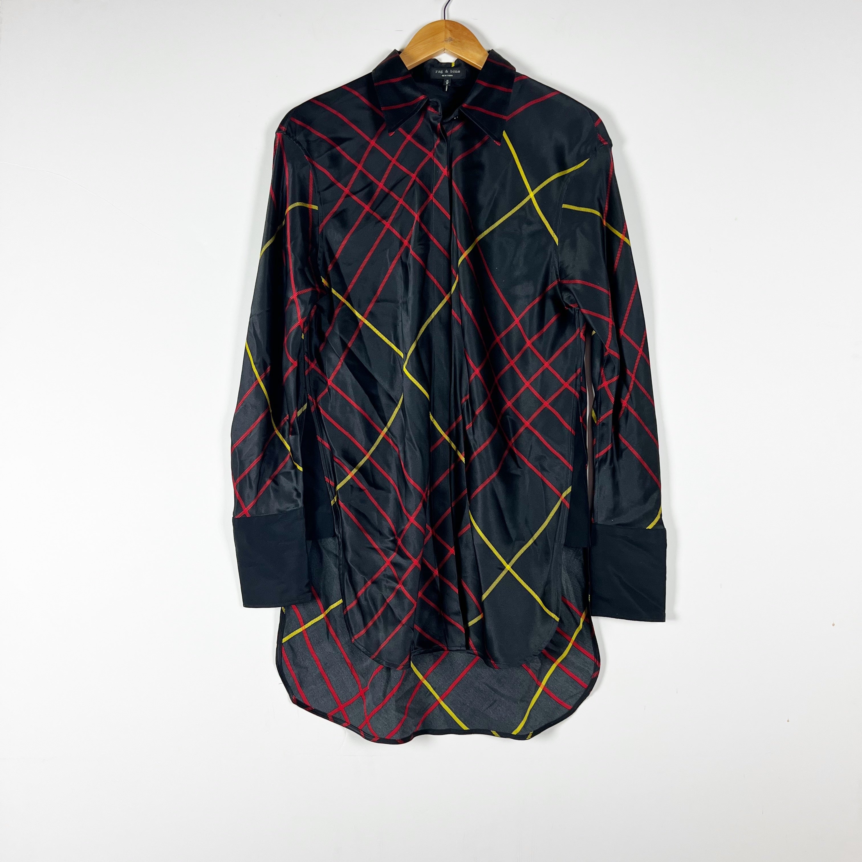 Rag & Bone Edith Silk Satin Collared Long Sleeve Button Front Dress Shirt Multi