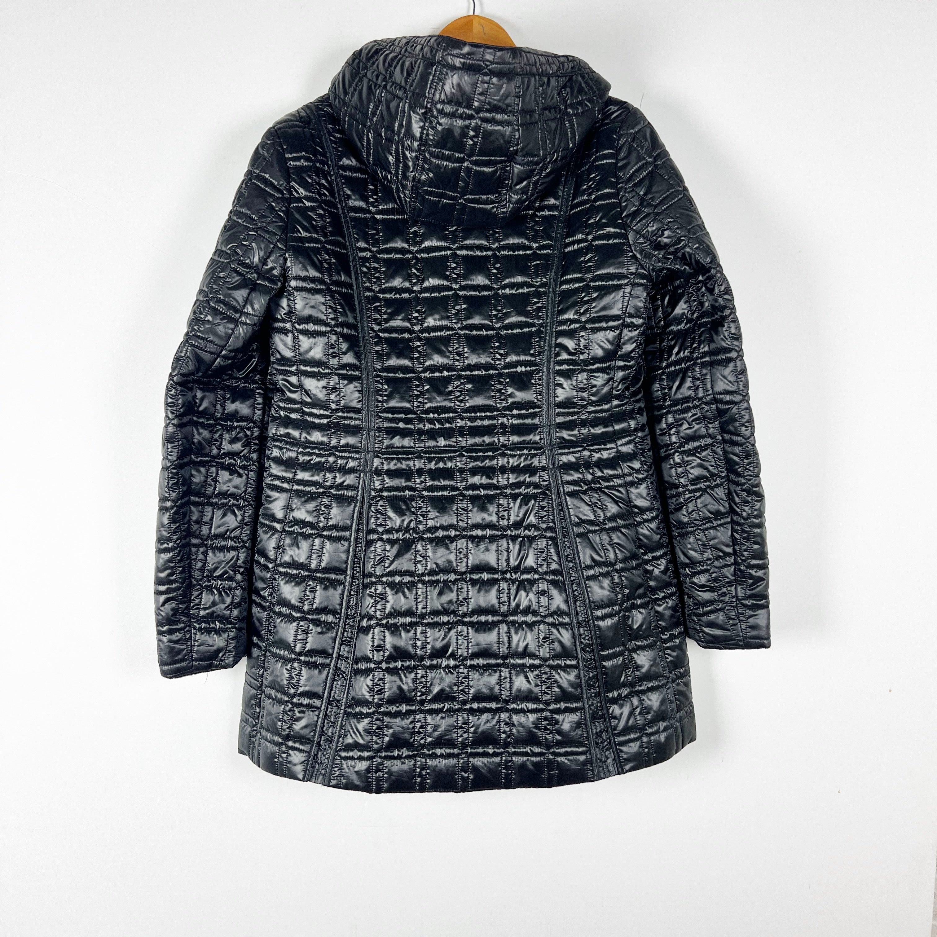 Dawn Levy Winny Double Layered Quilted Full Zip Hooded Jacket Black Large