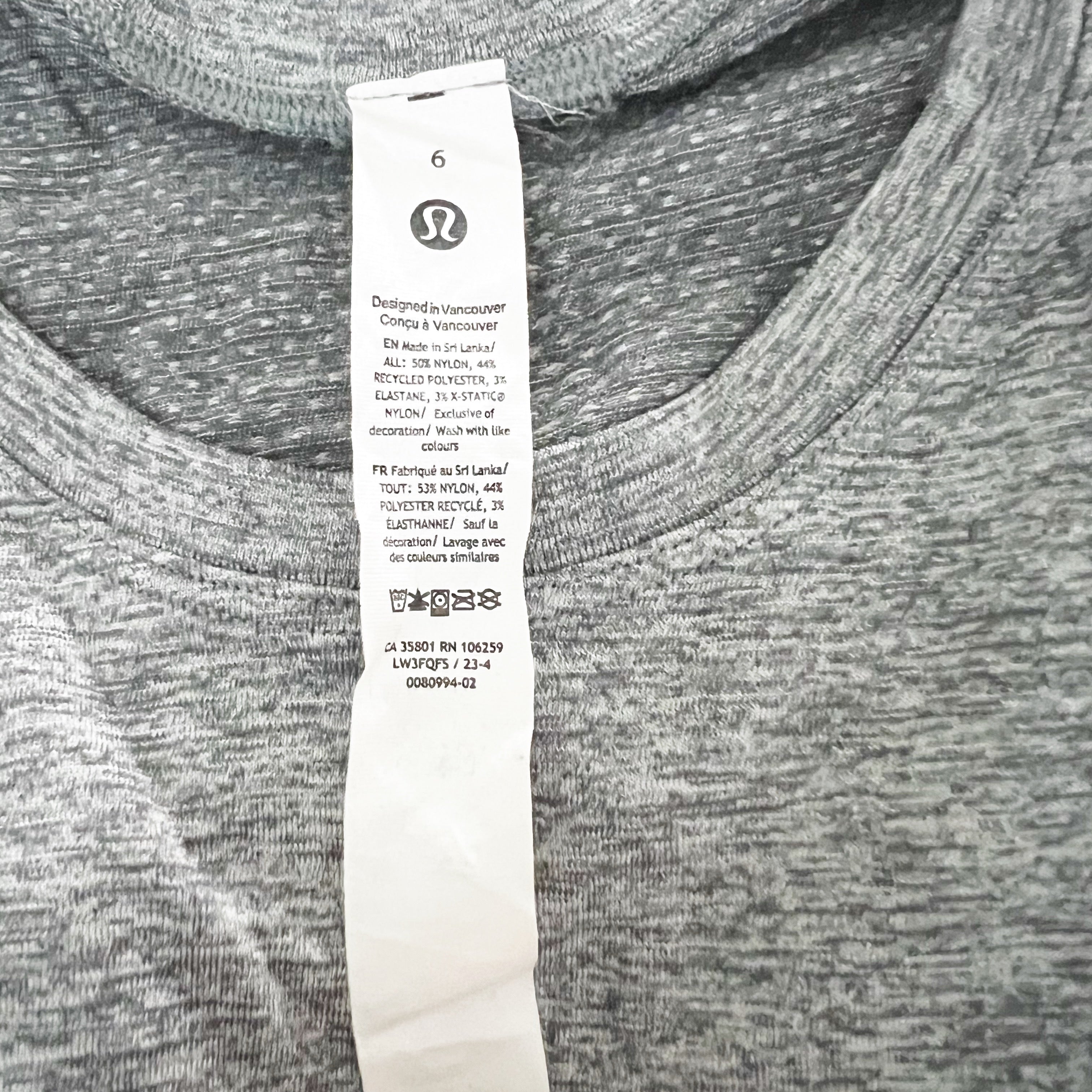 Lululemon Women's Swiftly Tech Long Sleeve Shirt 2.0 Waist Length Heathered Gray