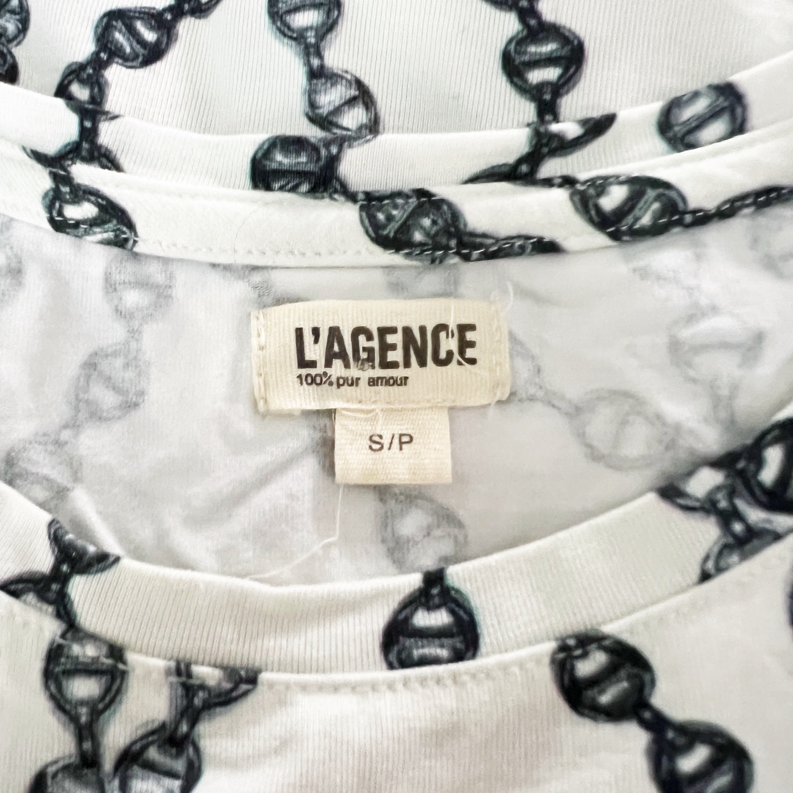 L'Agence Ressi Jersey Stretch Knit Chain Link Pattern Print Tee Shirt Top S