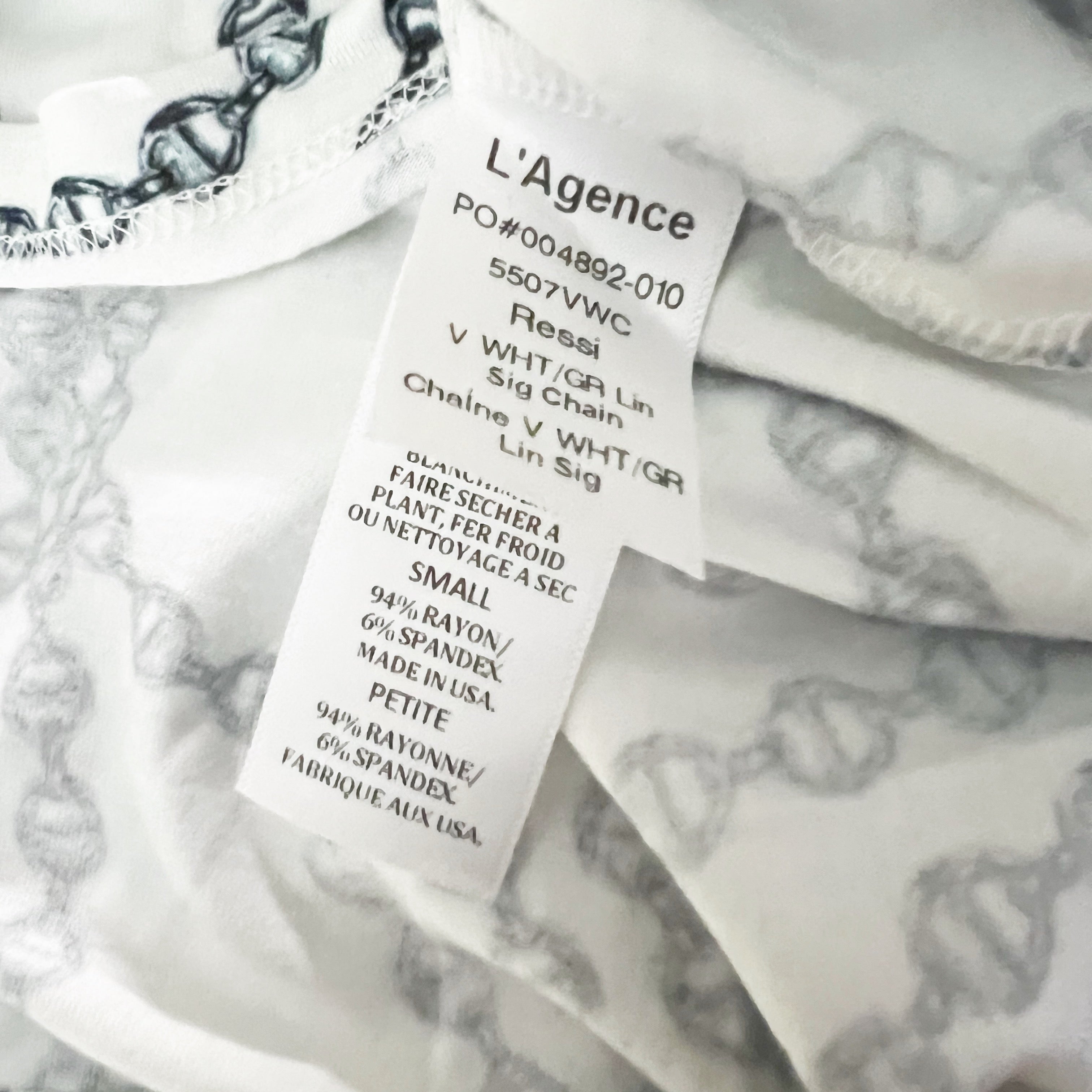 L'Agence Ressi Jersey Stretch Knit Chain Link Pattern Print Tee Shirt Top S