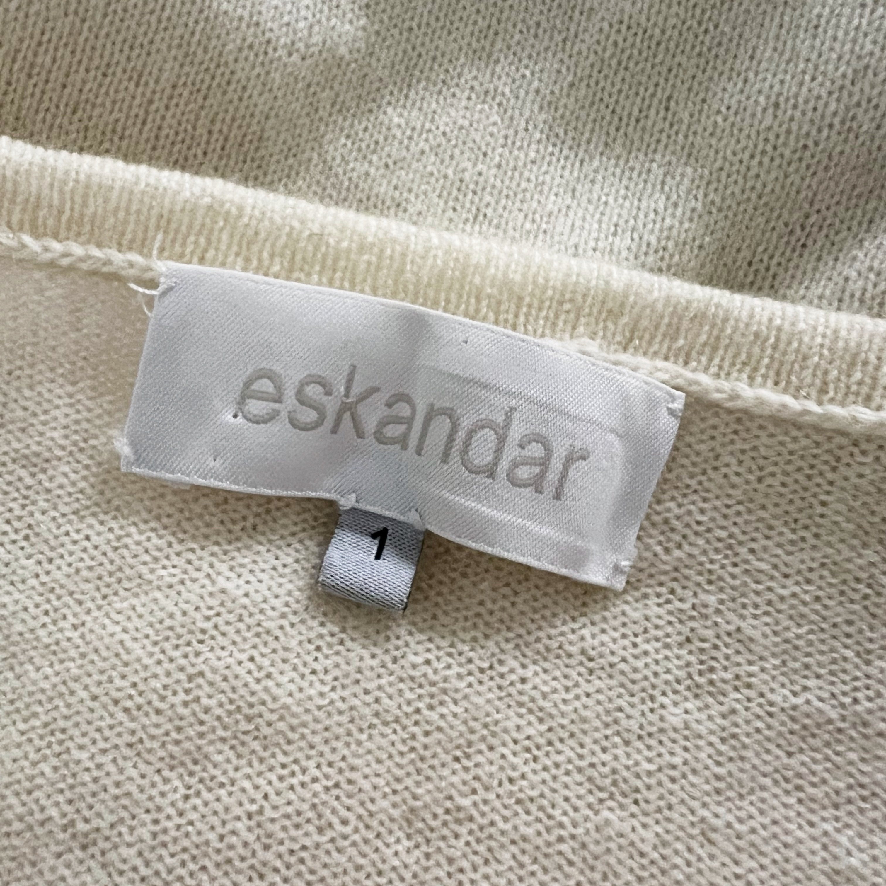 Eskandar 100% Cashmere Knit Stretch Long Sleeve Pullover Sweater Ivory