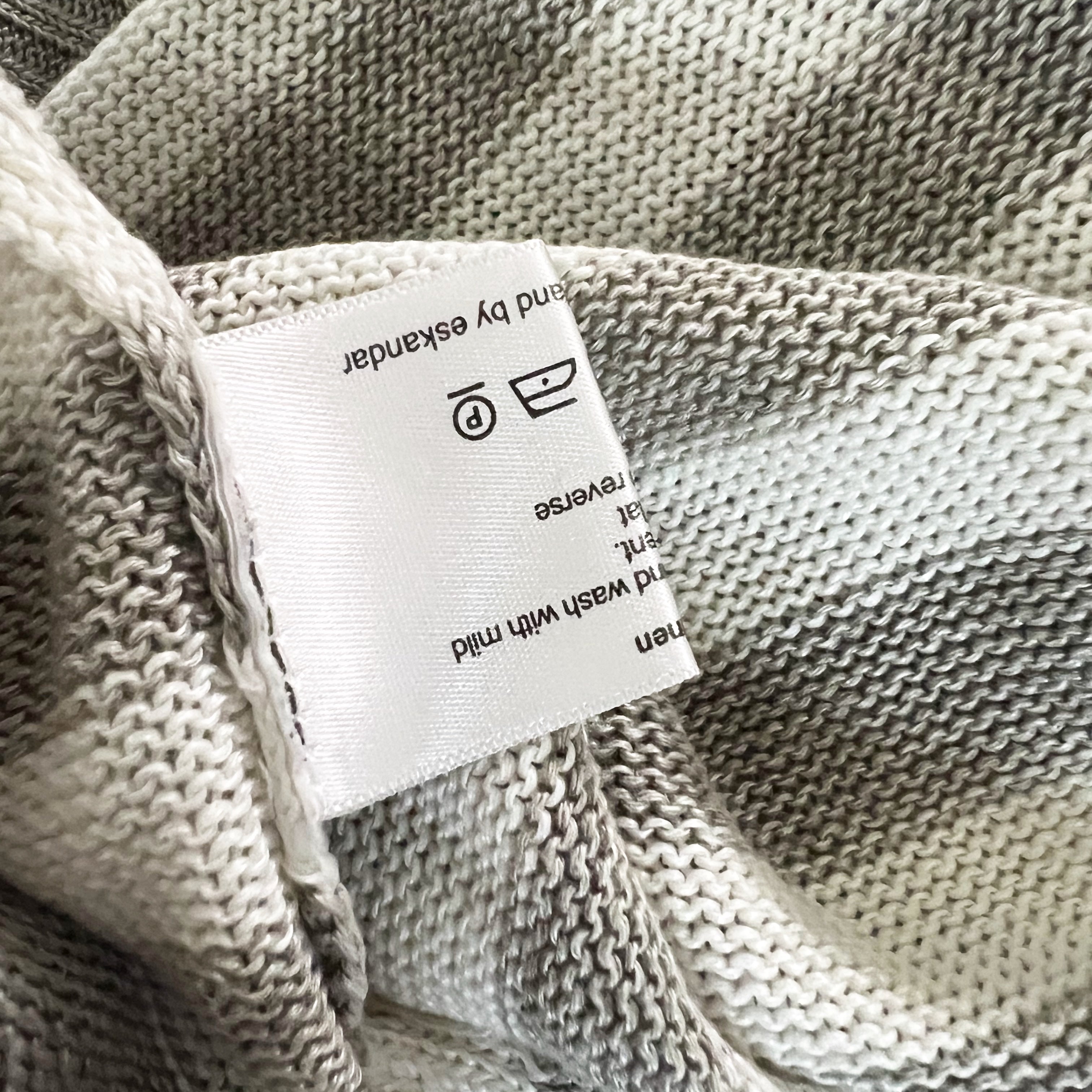 Eskandar Linen Knit Stretch V Neck Button Front Stripe Cardigan Sweater Gray OS