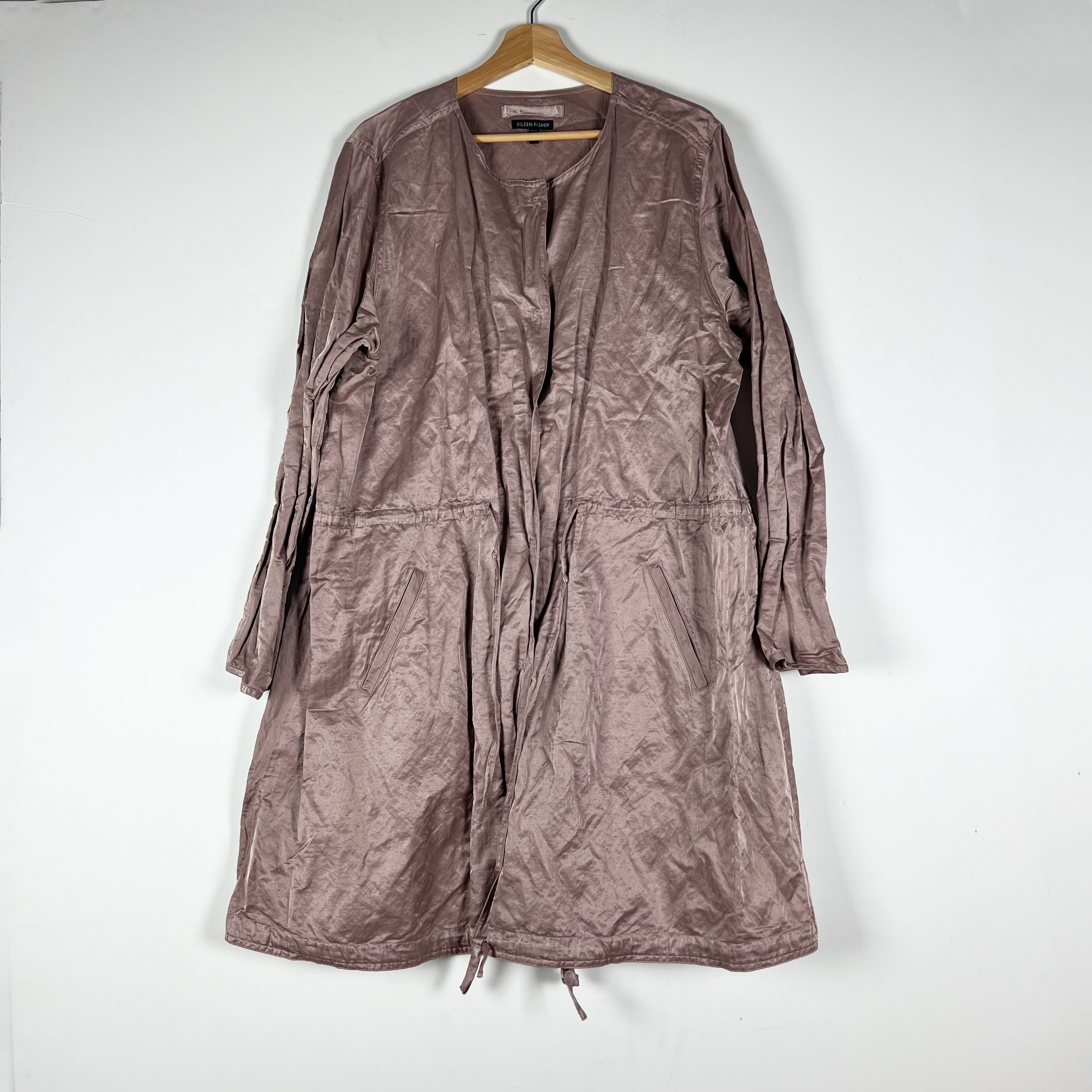 Eileen Fisher Cotton Satin Metallic Snap Button Water Resistant Jacket Coat XL