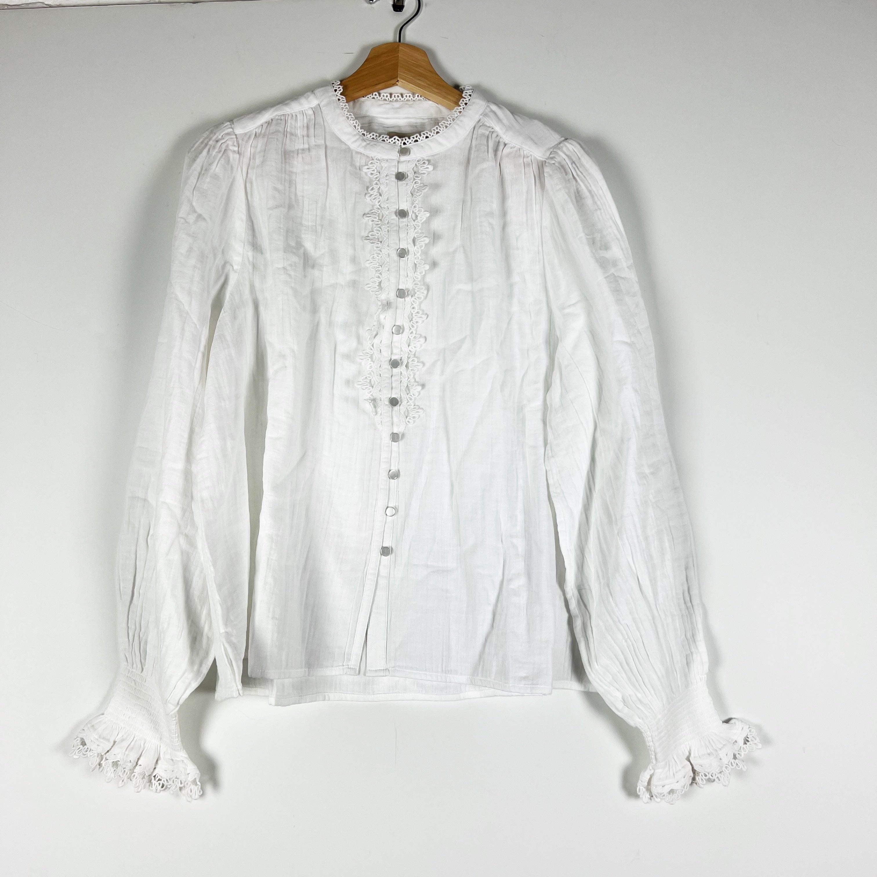NEW ME+EM Women's Broderie Summer Cheesecloth Intricate Detail Blouse Soft White