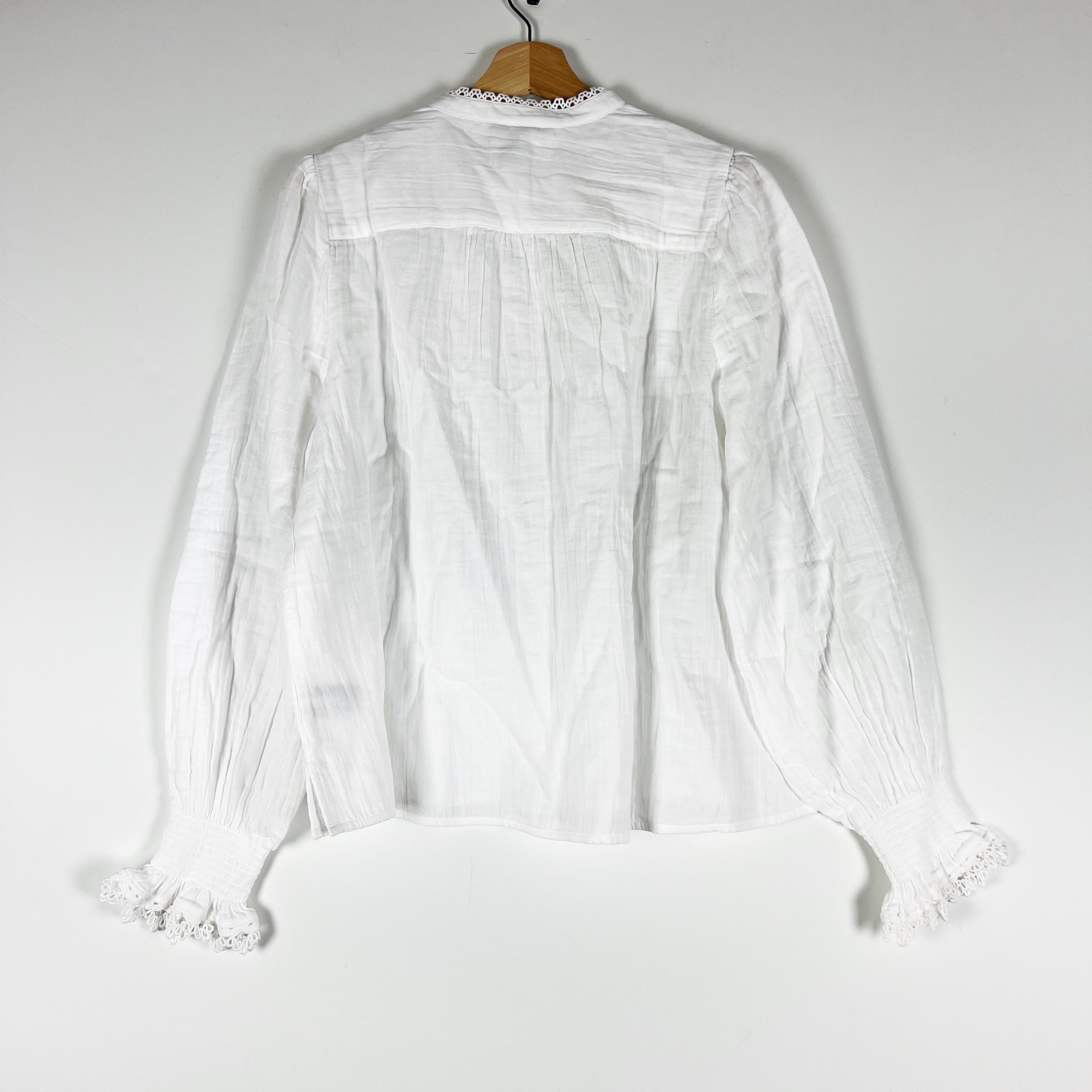 NEW ME+EM Women's Broderie Summer Cheesecloth Intricate Detail Blouse Soft White