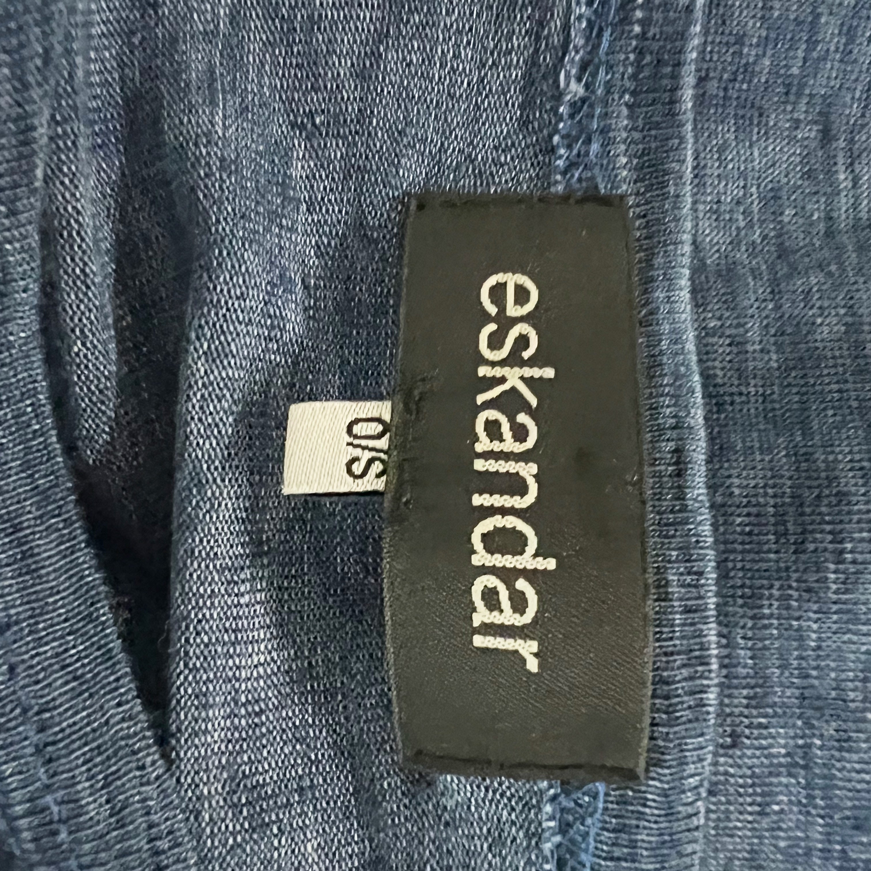 Eskandar Linen Knit Stretch Boxy Oversized Crew Neck Pullover Tee Shirt Blue OS