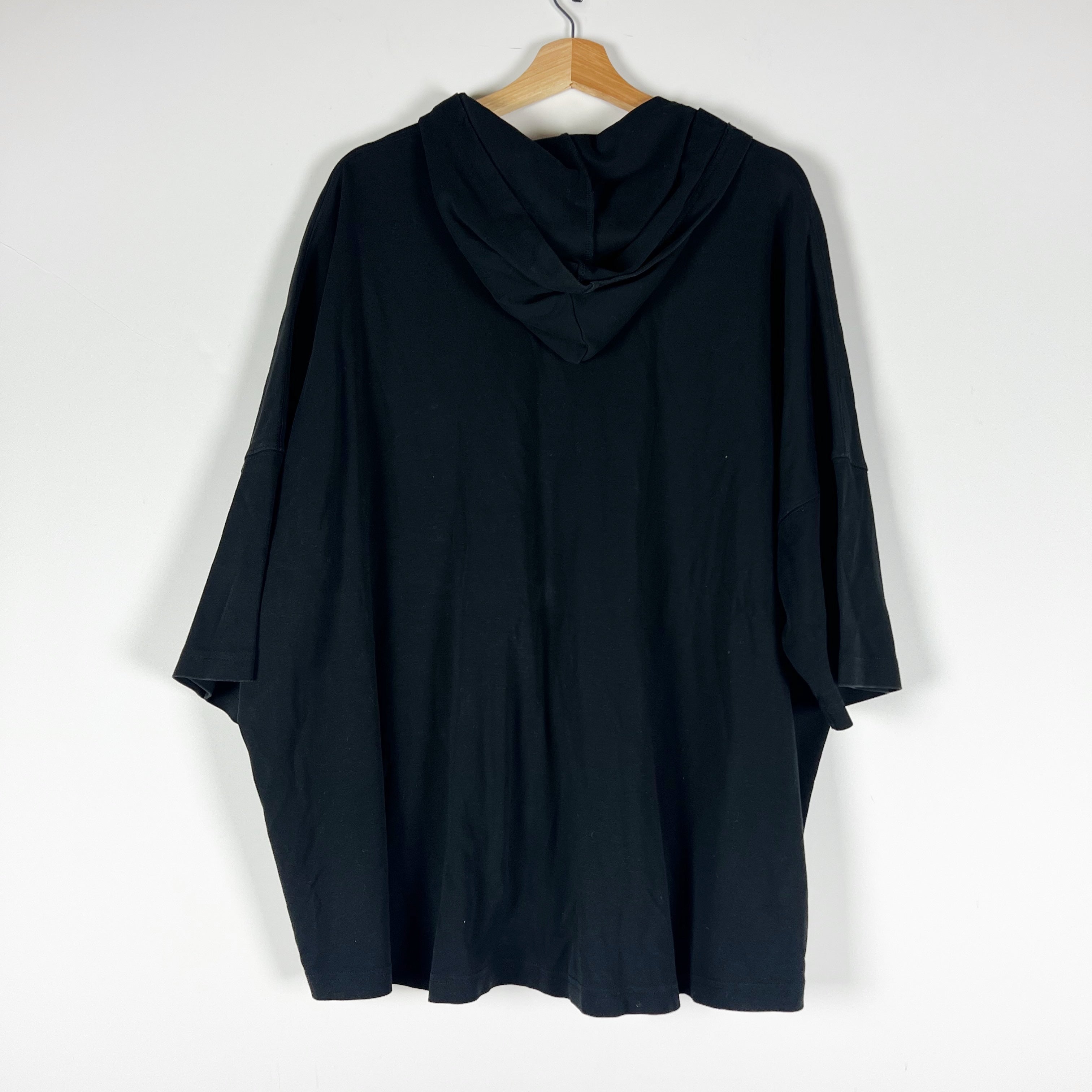 Eskandar Women's Cotton Knit Stretch Full Zip Quarter Sleeve Hooded Jacket Top