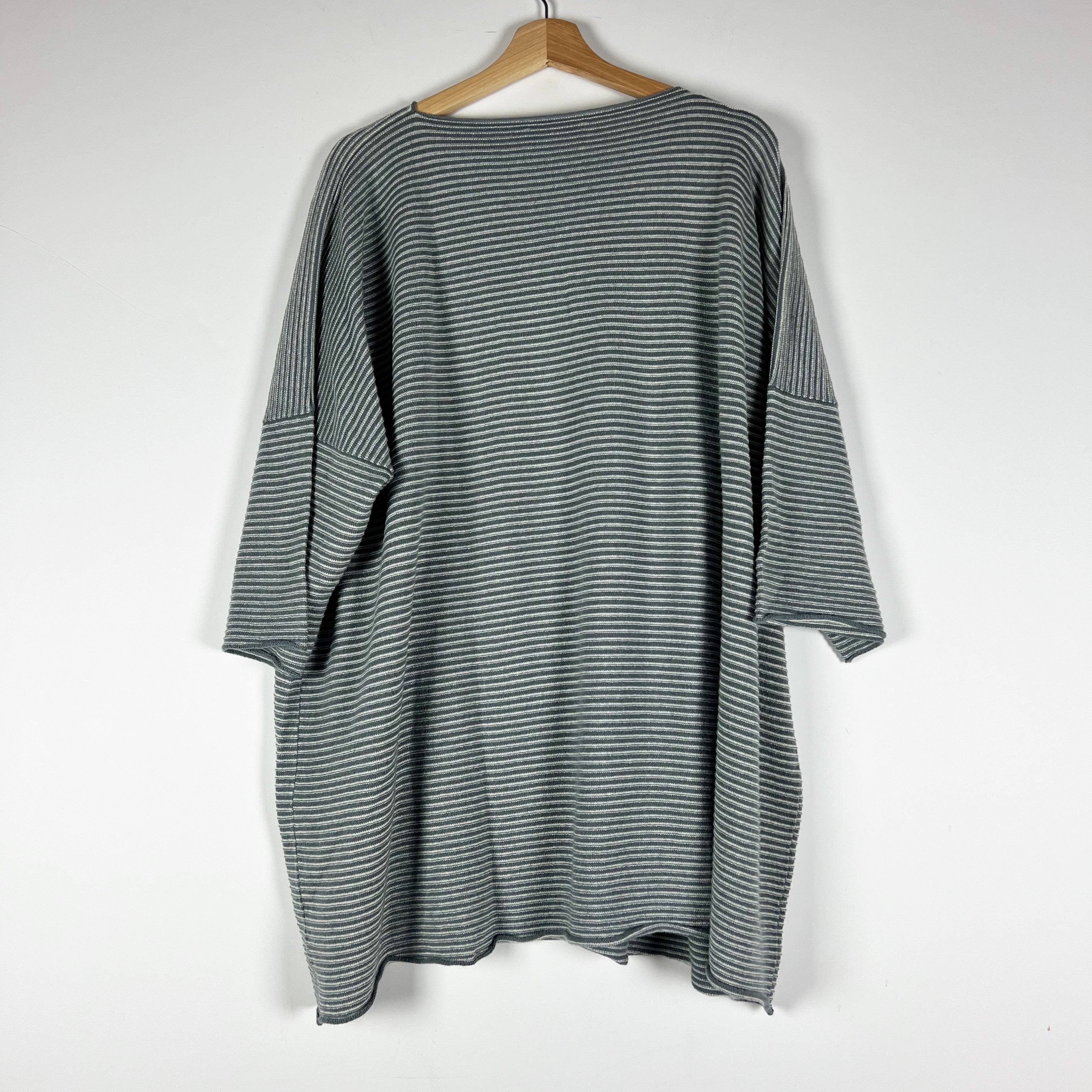 Eskandar 100% Cashmere Ribbed Knit Boat Neck Boxy Oversized Sweater Top Gray OS