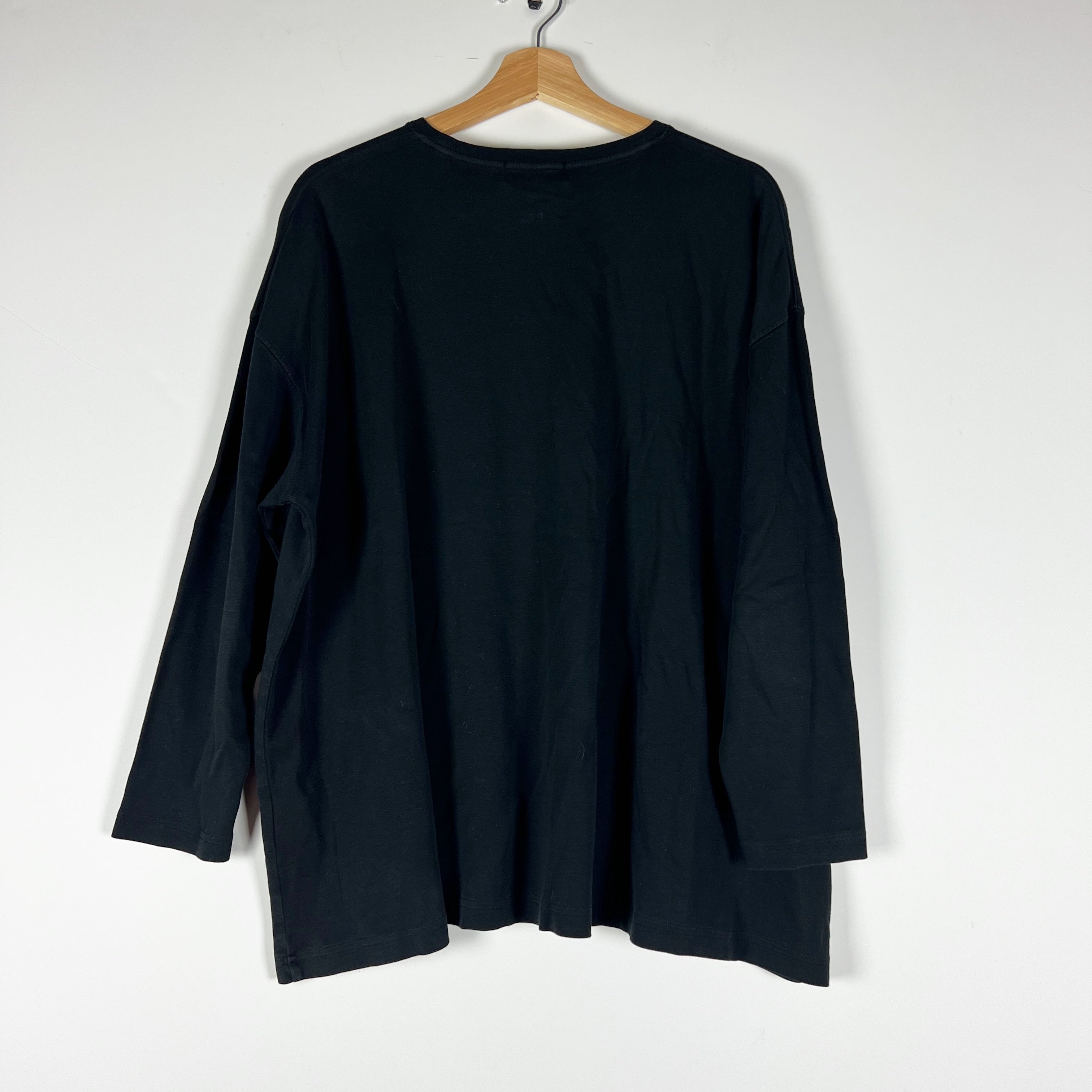 Eskandar Women's Cotton Knit Stretch Crew Neck Pullover Tee Shirt Solid Black OS