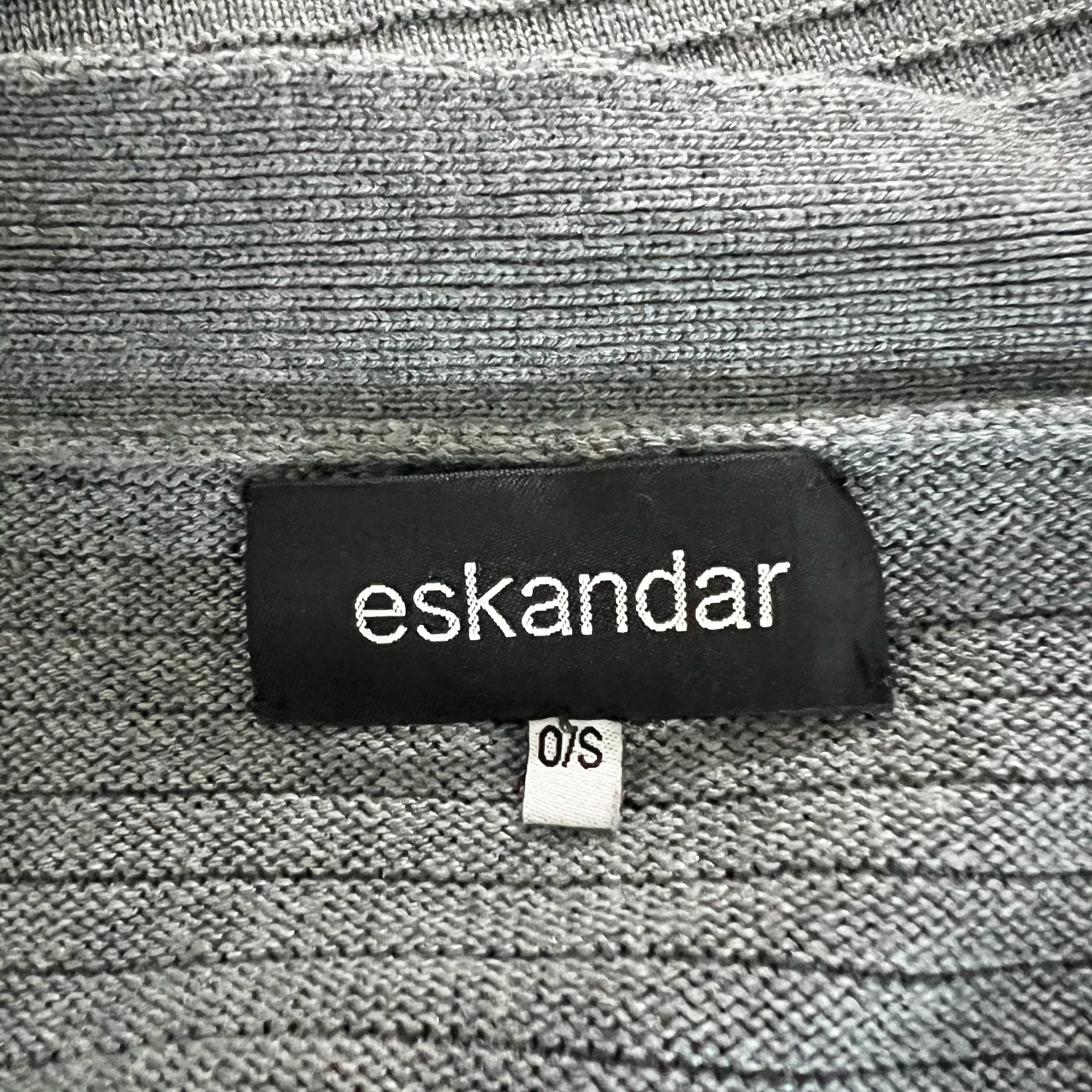 Eskandar 100% Silk Ribbed Knit Stretch V Neck Button Front Cardigan Sweater Gray