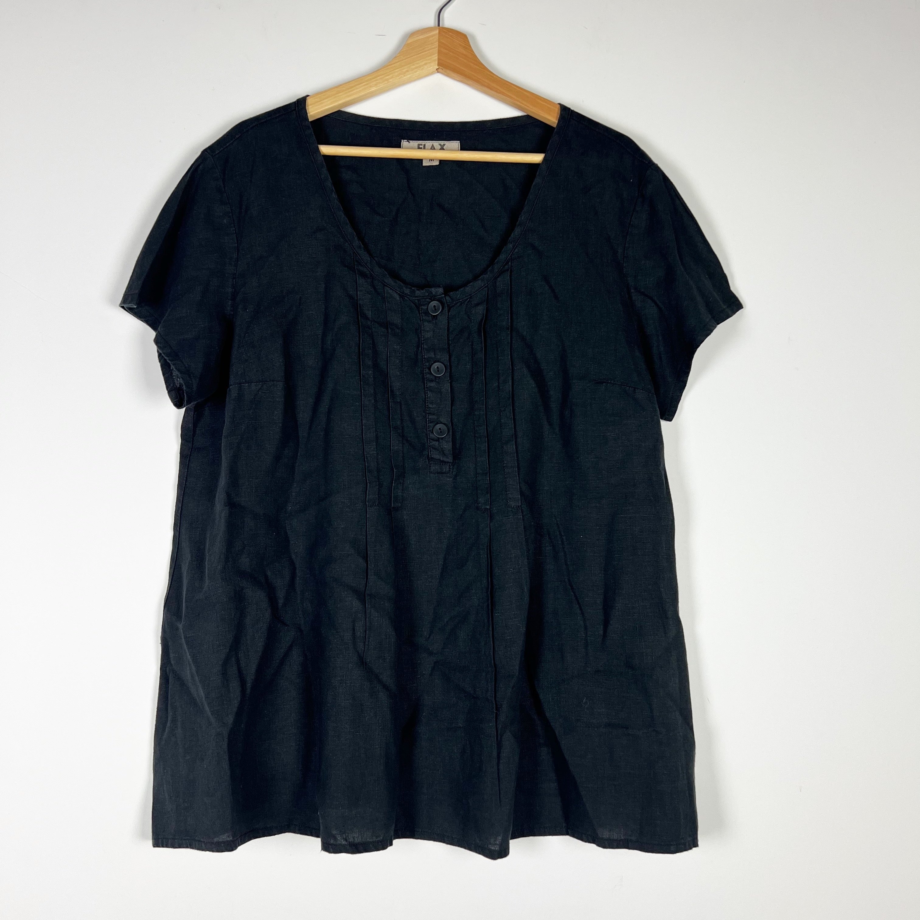 Flax Women's Linen Scoop Neck Pintuck Short Sleeve Lightweight Blouse Shirt Top