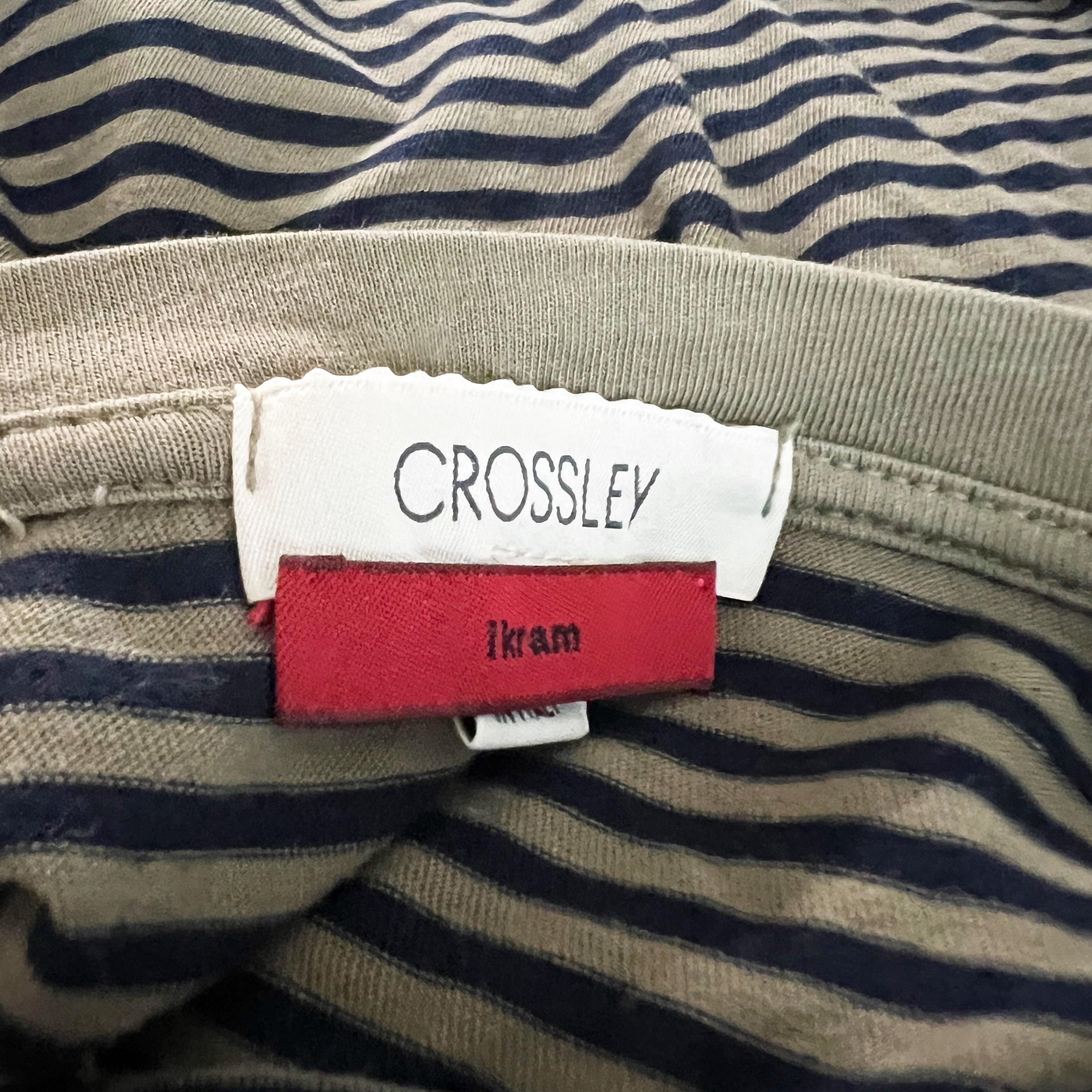 Crossley Women's Made In Italy Cotton Crew Neck Long Sleeve Striped Tee Shirt L