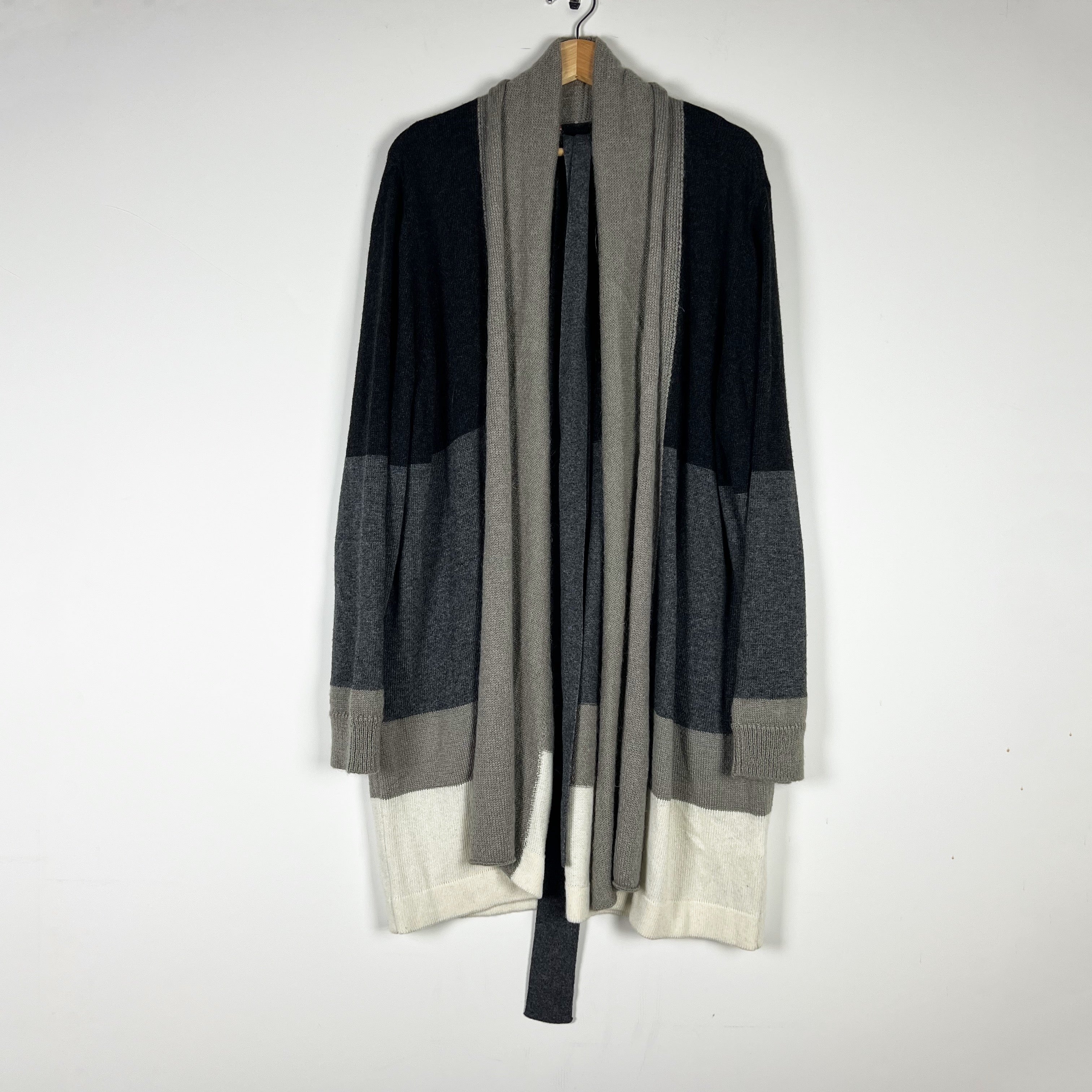 Marina Rinaldi Sport Wool Cashmere Knit Stretch Belted Cardigan Sweater Gray