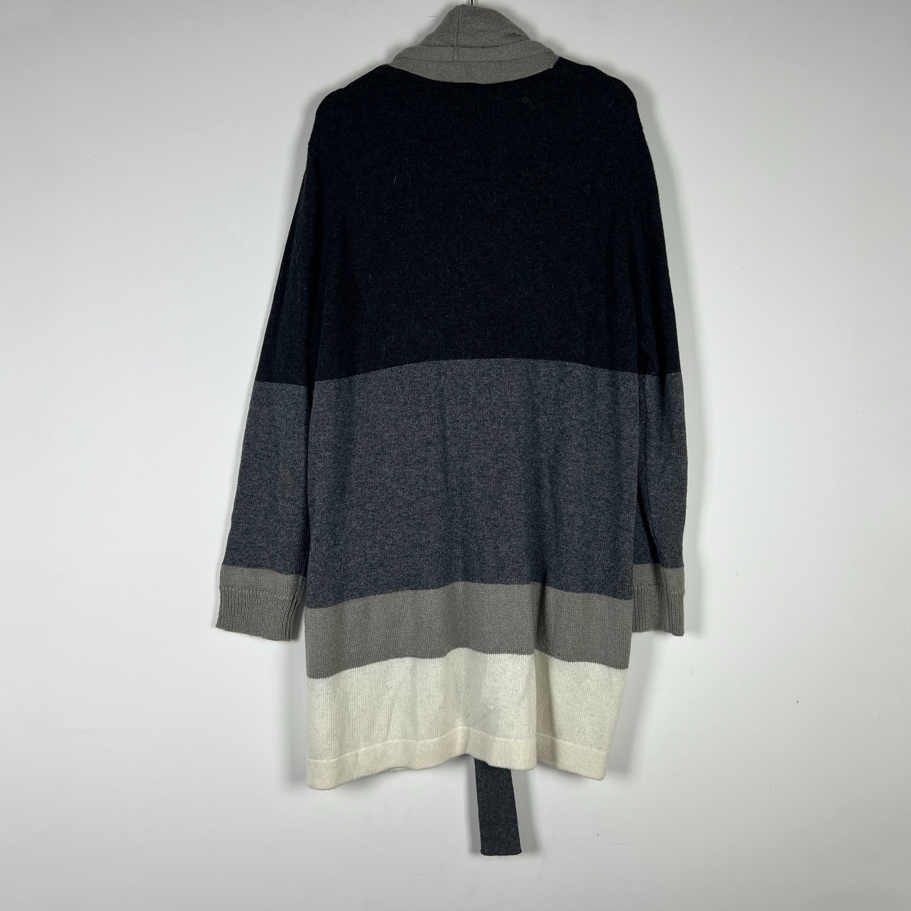 Marina Rinaldi Sport Wool Cashmere Knit Stretch Belted Cardigan Sweater Gray