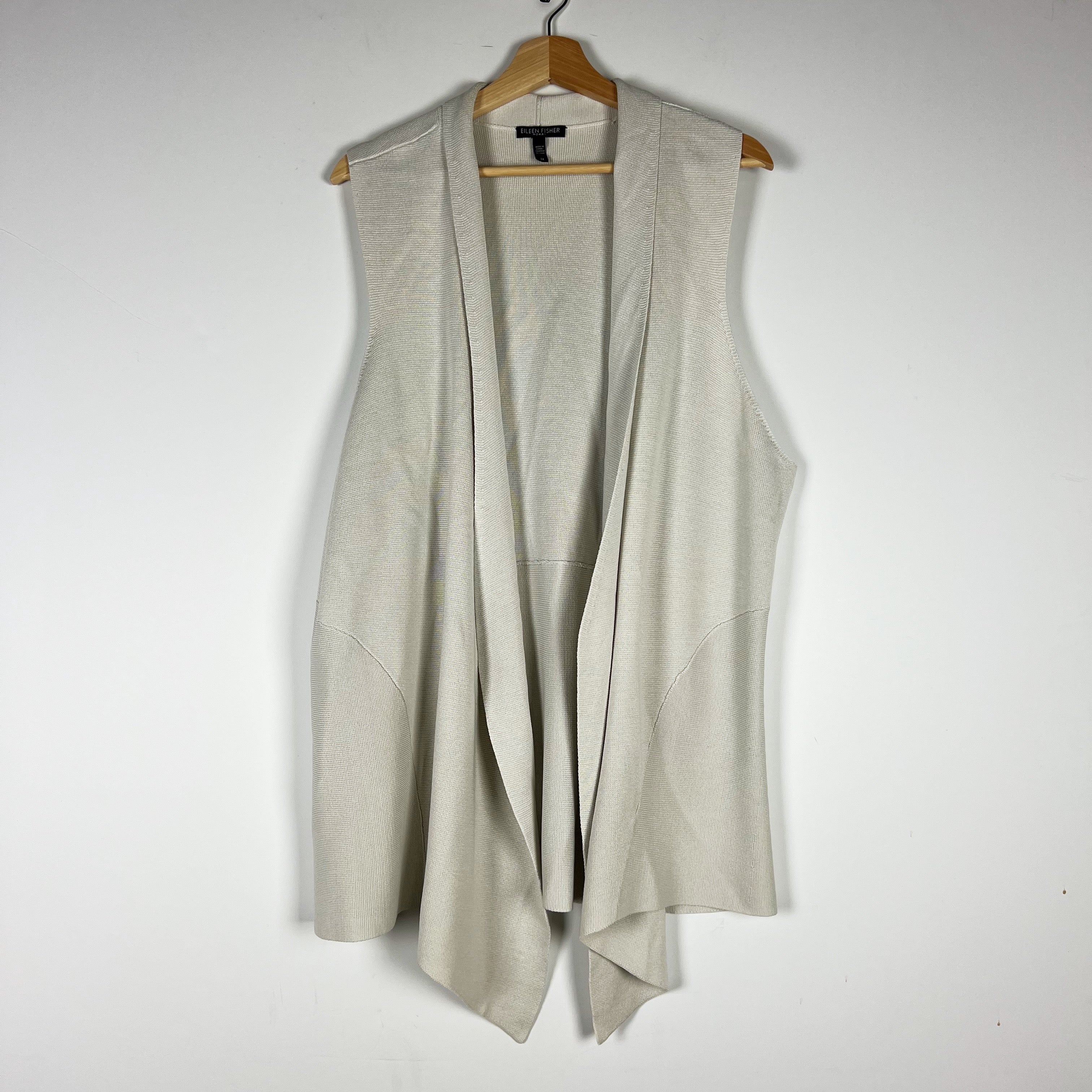 Eileen Fisher Woman Silk Organic Cotton Sleeveless Open Front Waterfall Cardigan
