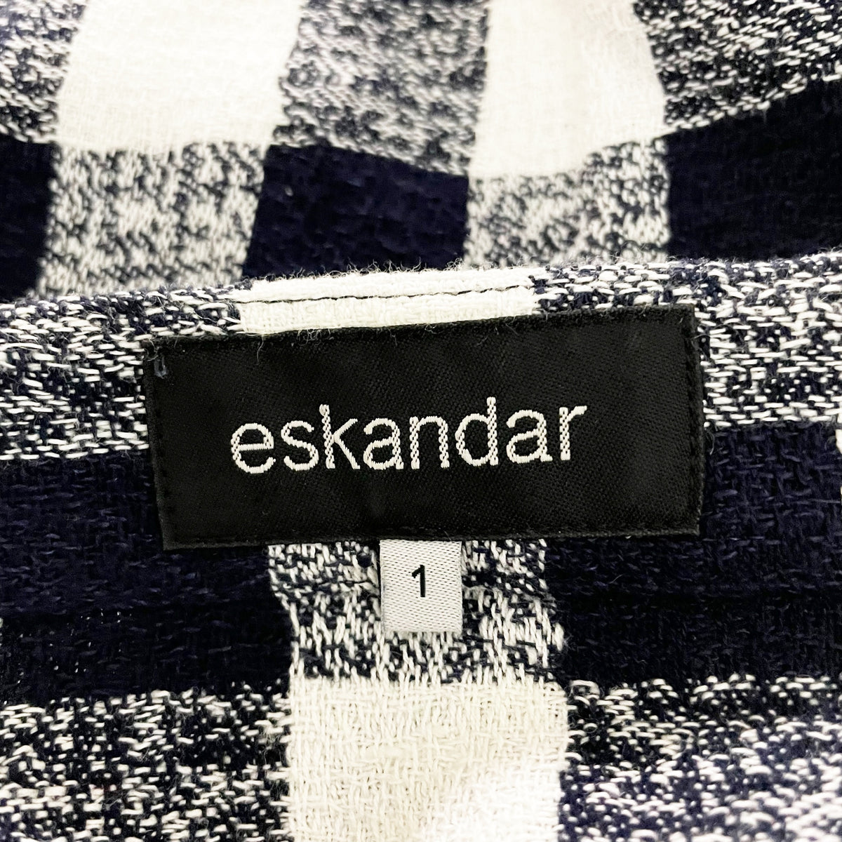 Eskandar Linen Cotton Gingham Check Print Pattern Oversized Blouse Top Blue 1