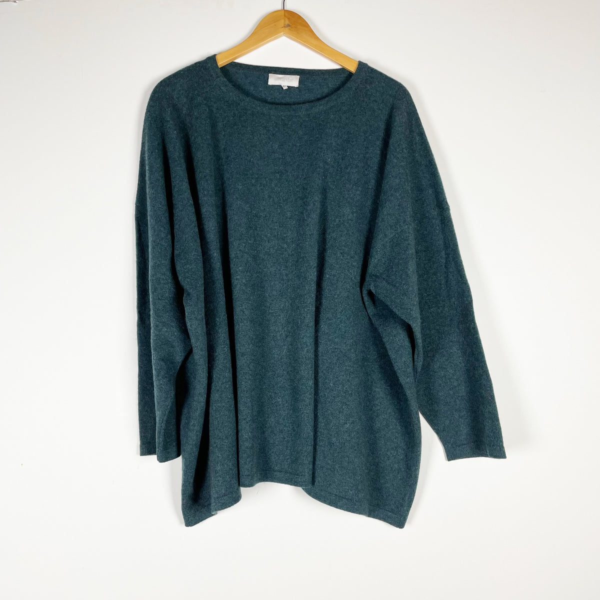Eskandar Women's 100% Cashmere Knit Stretch Scoop Neck Long Sleeve Sweater Blue