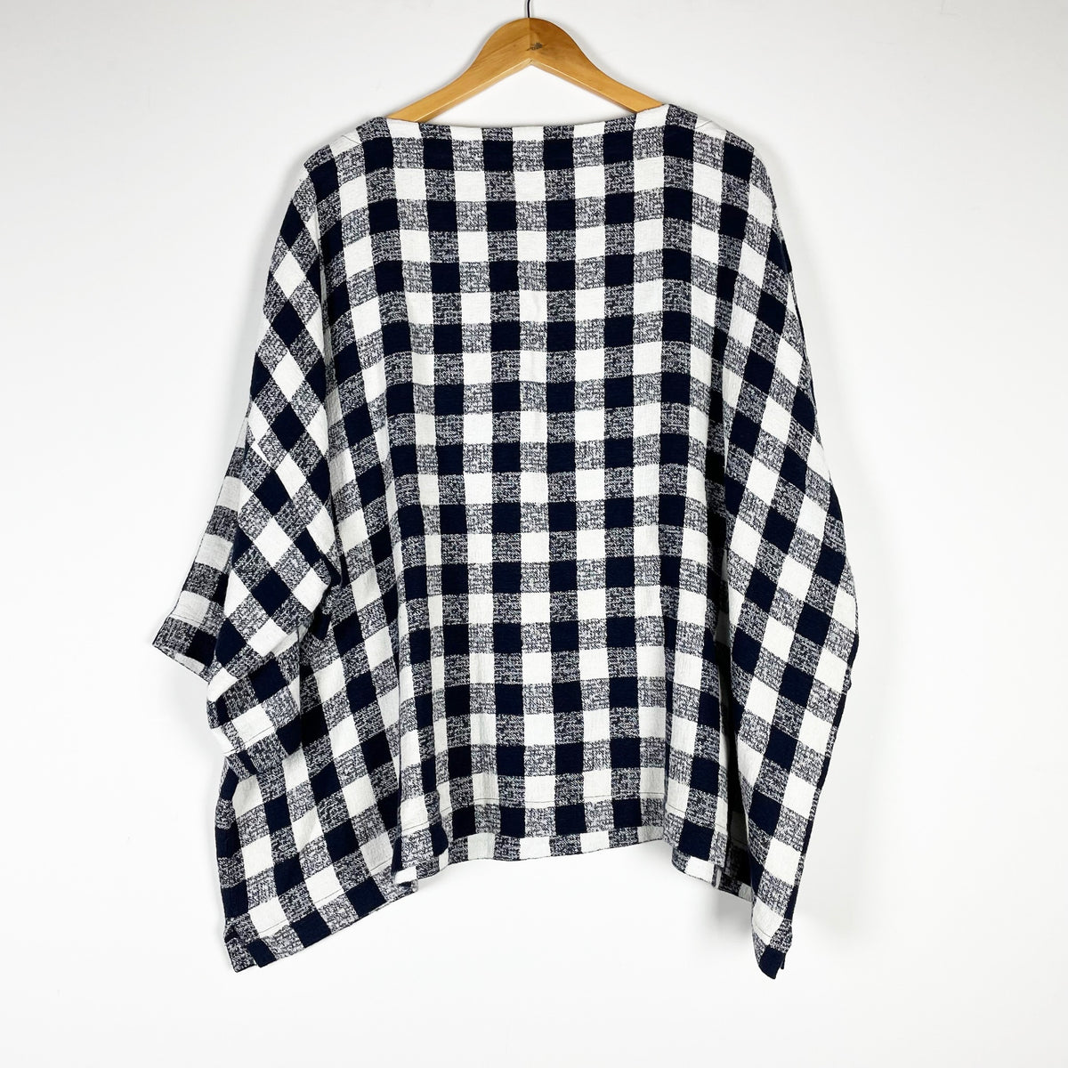 Eskandar Linen Cotton Gingham Check Print Pattern Oversized Blouse Top Blue 1