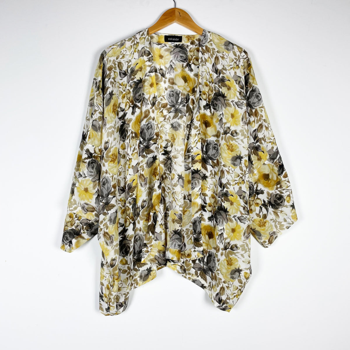 Eskandar Antique Floral Flower Print Silk Chiffon Open Front Cardigan Sweater OS