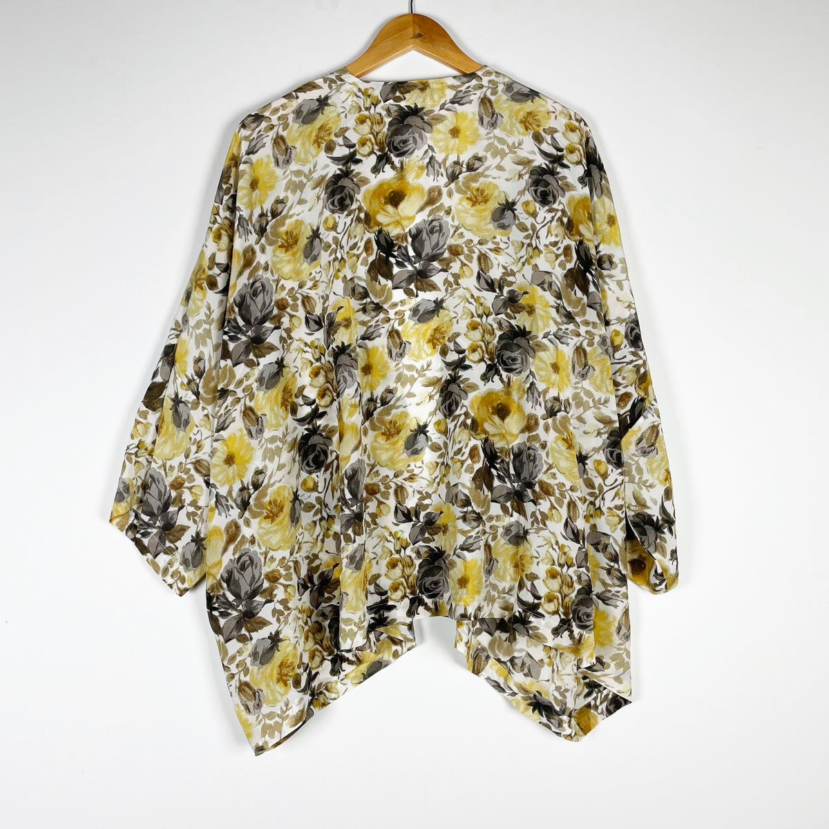 Eskandar Antique Floral Flower Print Silk Chiffon Open Front Cardigan Sweater OS