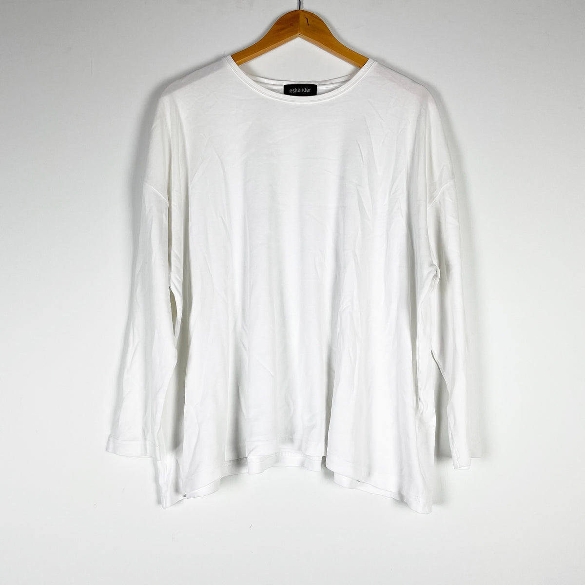 Eskandar Women's Pima Cotton Crew Neck Long Sleeve Tee Shirt Solid White OS