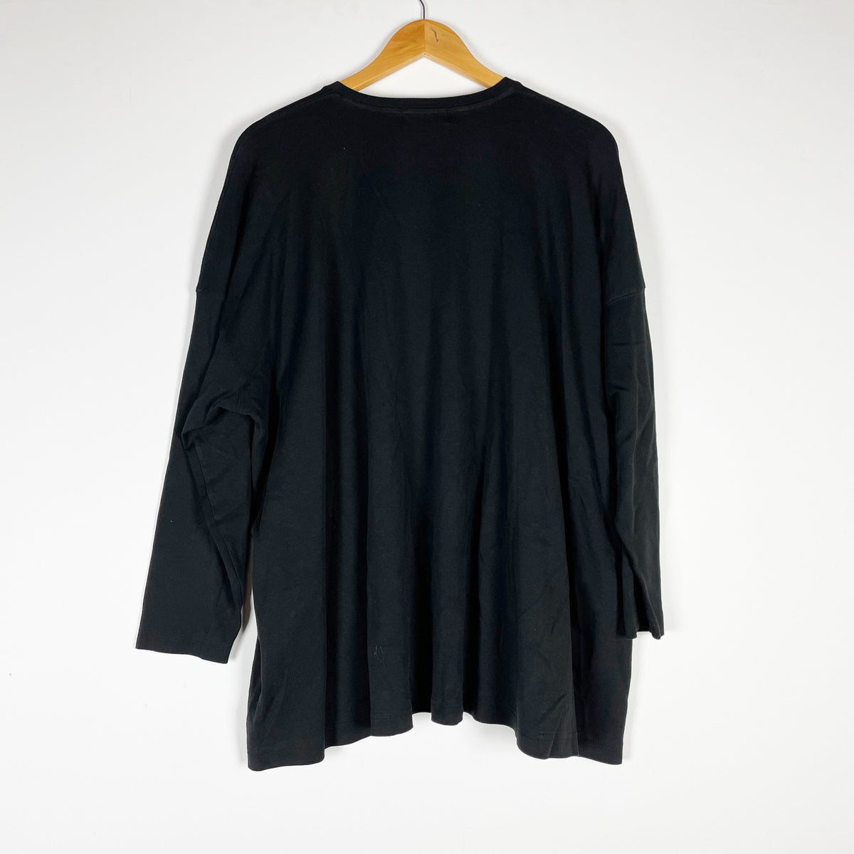 Eskandar Women's Pima Cotton V Neck Quarter Sleeve Pocket Front Tee Shirt Black