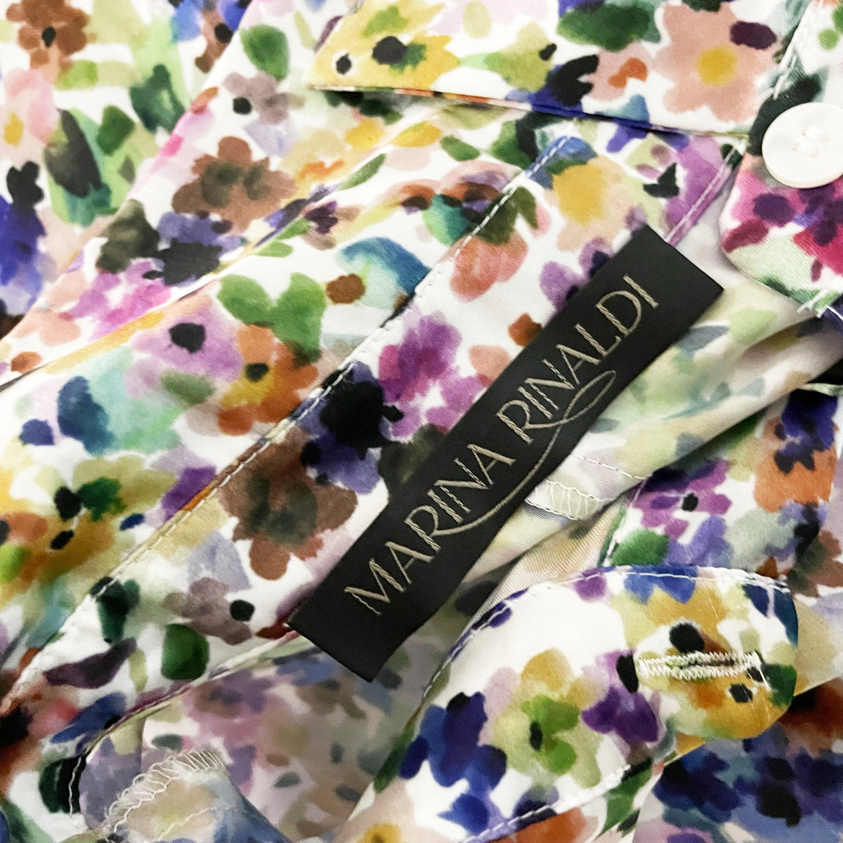 Marina Rinaldi Watercolor Floral Print Pattern Satin Button Front Maxi Dress 20